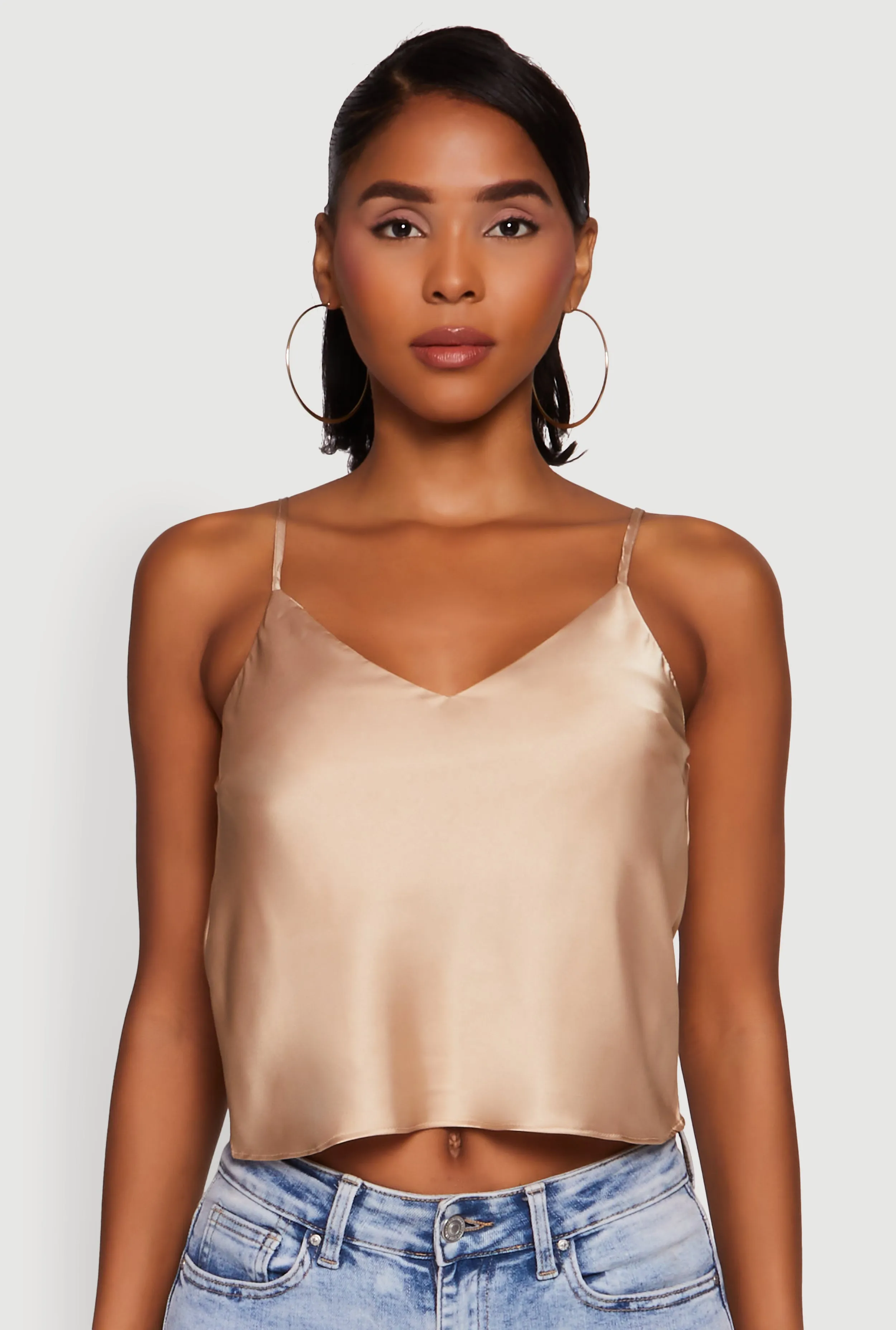 Satin V-Neck Cropped Cami with Adjustable Straps sold by Rainbow product image thumbnail 2
