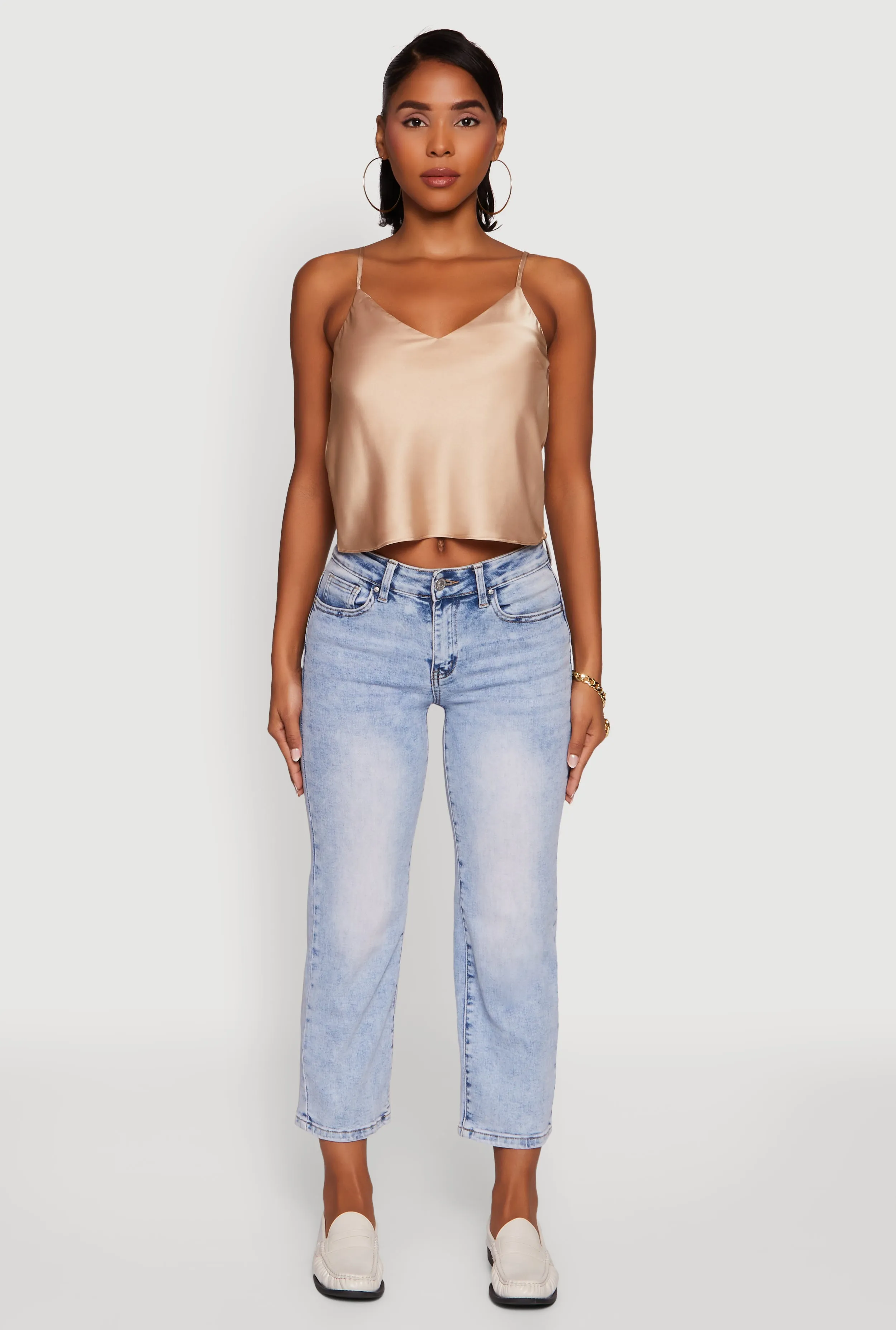 Satin V-Neck Cropped Cami with Adjustable Straps sold by Rainbow product image thumbnail 3