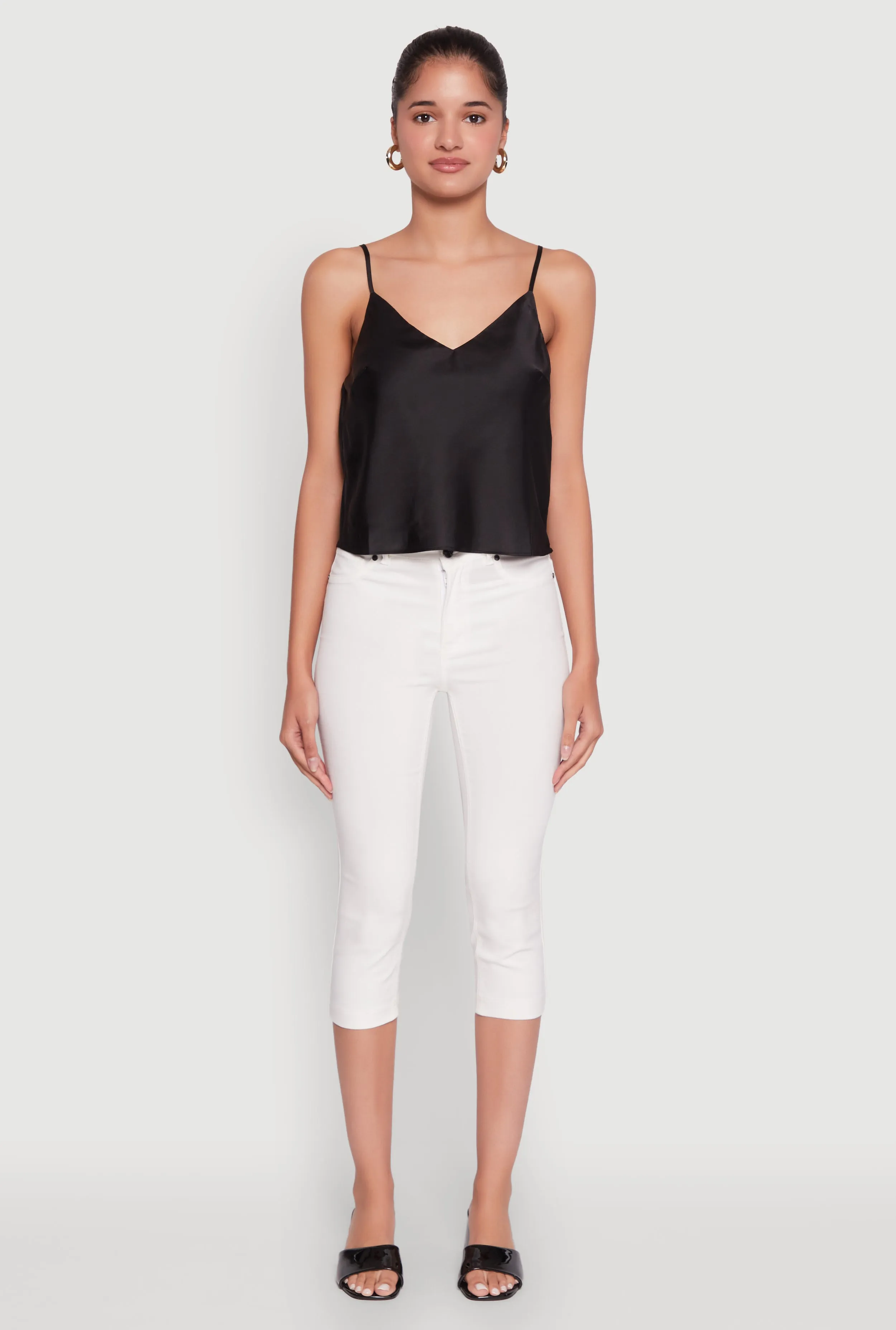 Satin V-Neck Cropped Cami with Adjustable Straps sold by Rainbow product image thumbnail 3