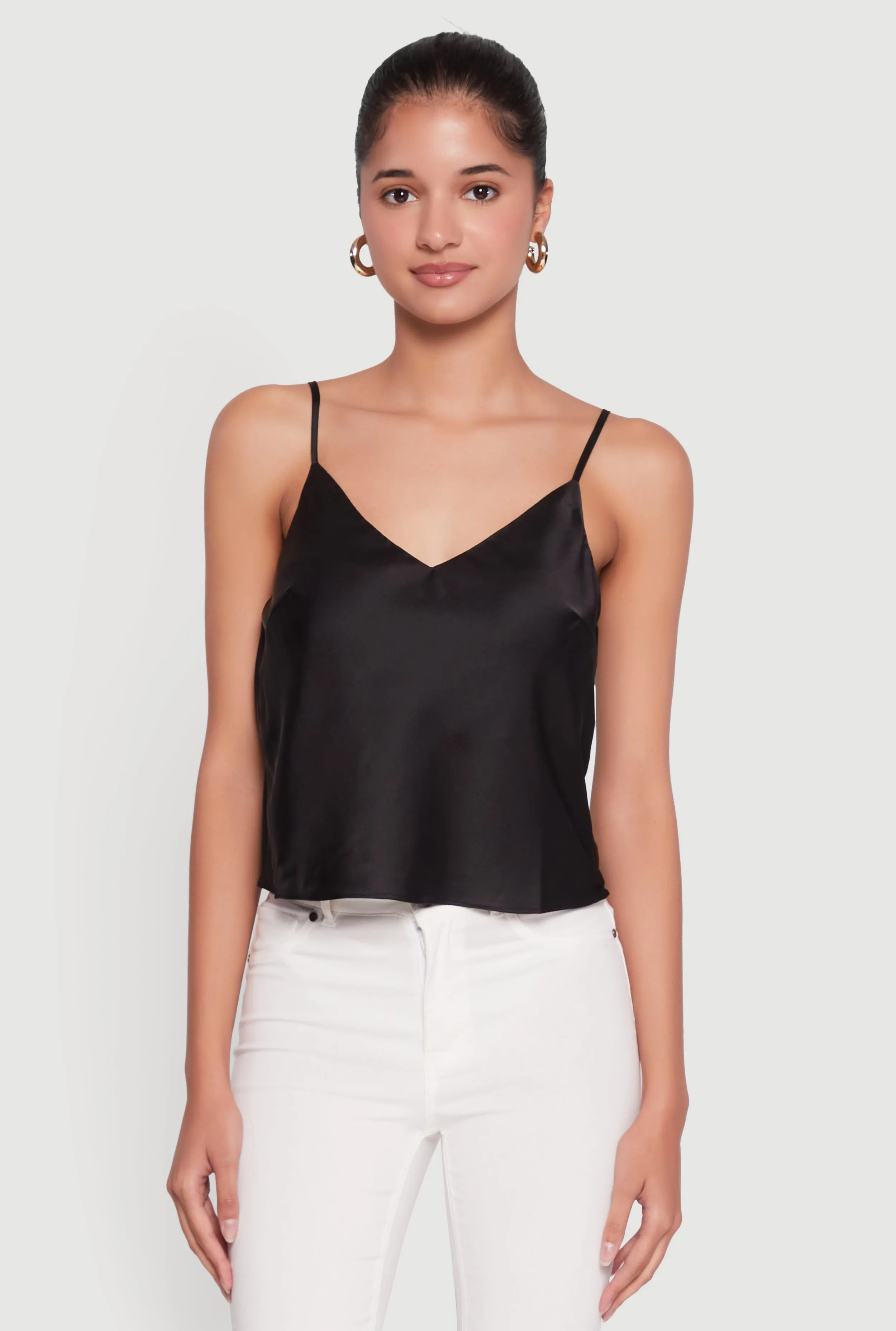 Satin V-Neck Cropped Cami with Adjustable Straps sold by Rainbow product image thumbnail 2