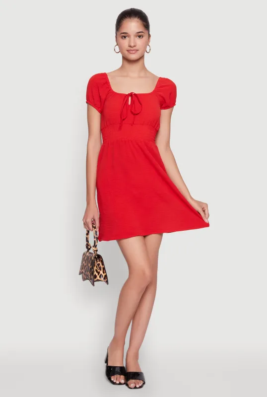 Crepe Knit Puff Sleeve Peasant Dress sold by Rainbow