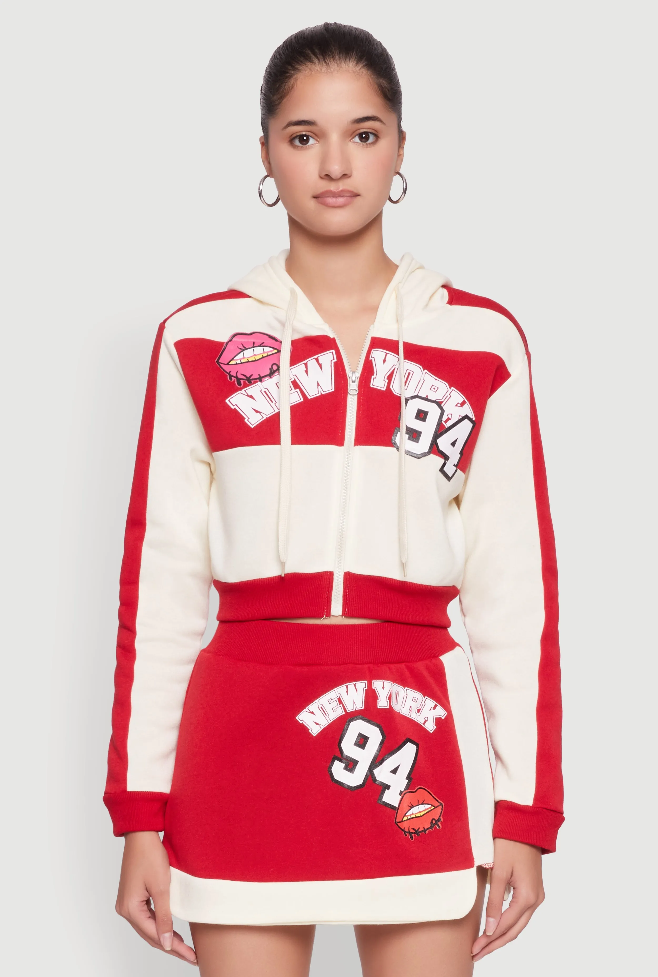 Trendy New York Graphic Cropped Hooded Sweatshirt sold by Rainbow