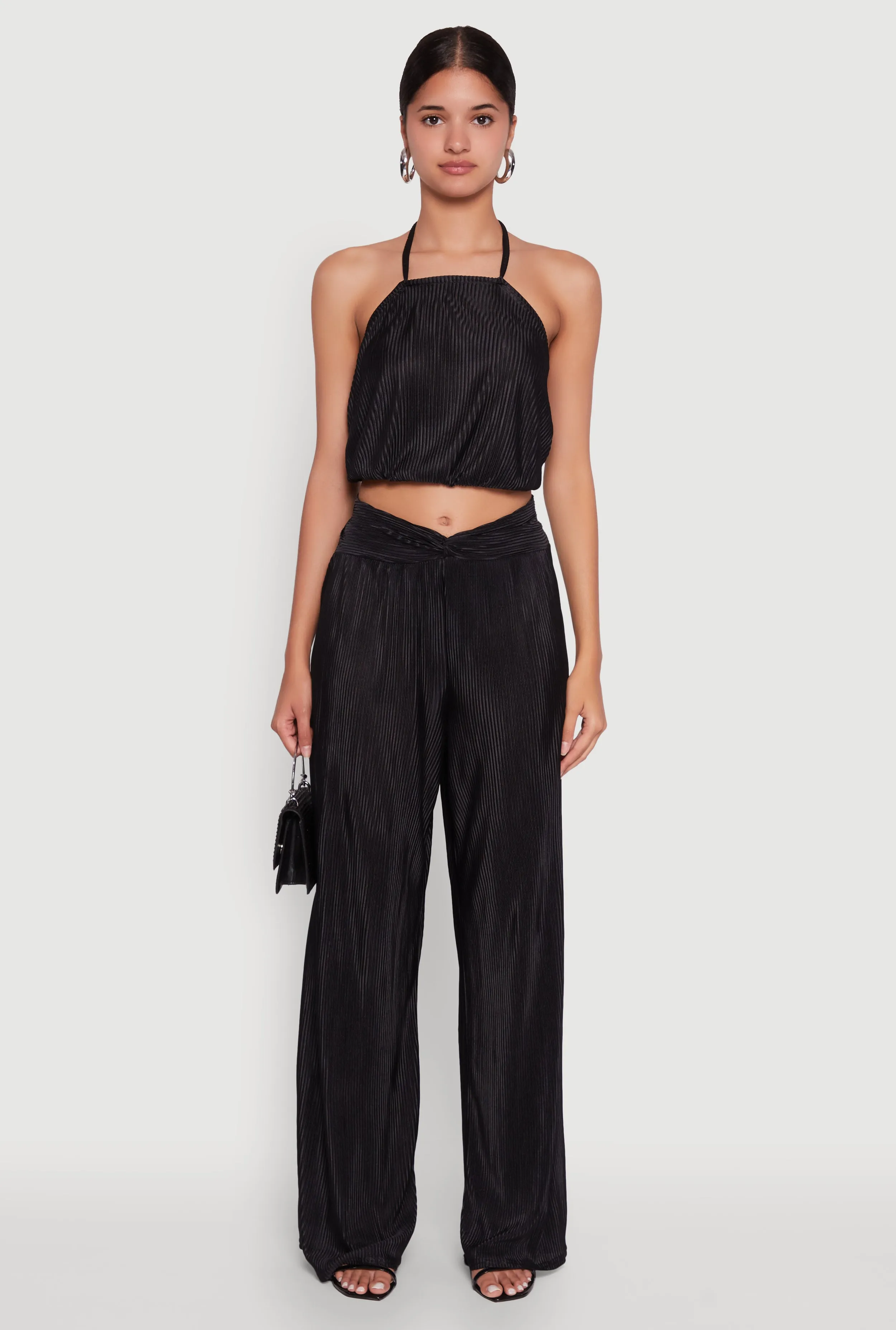 Stylish Plisse High Waisted Palazzo Pants with Twist Front Waist sold by Rainbow product image thumbnail 2