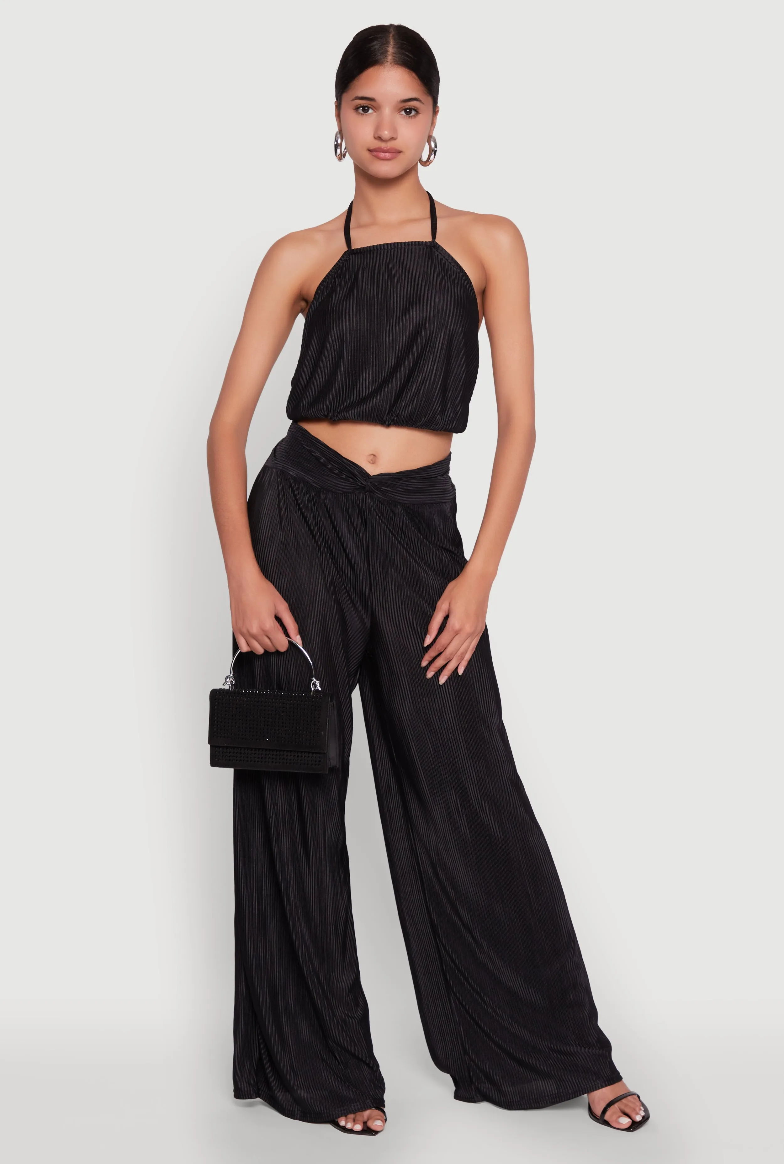 Stylish Plisse High Waisted Palazzo Pants with Twist Front Waist sold by Rainbow