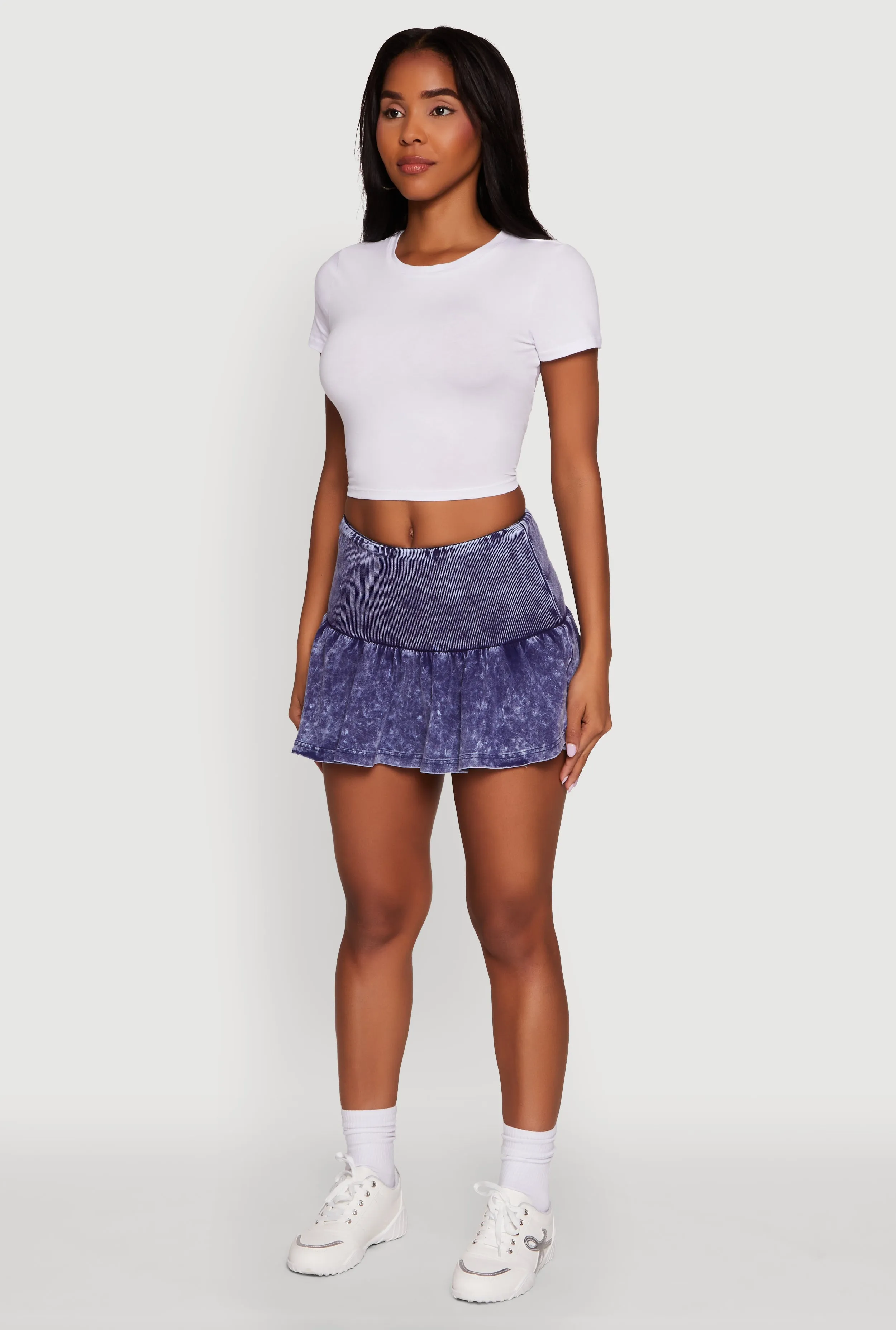 Trendy Acid Wash Ribbed Knit High Waisted Mini Pleated Skirt sold by Rainbow product image thumbnail 3