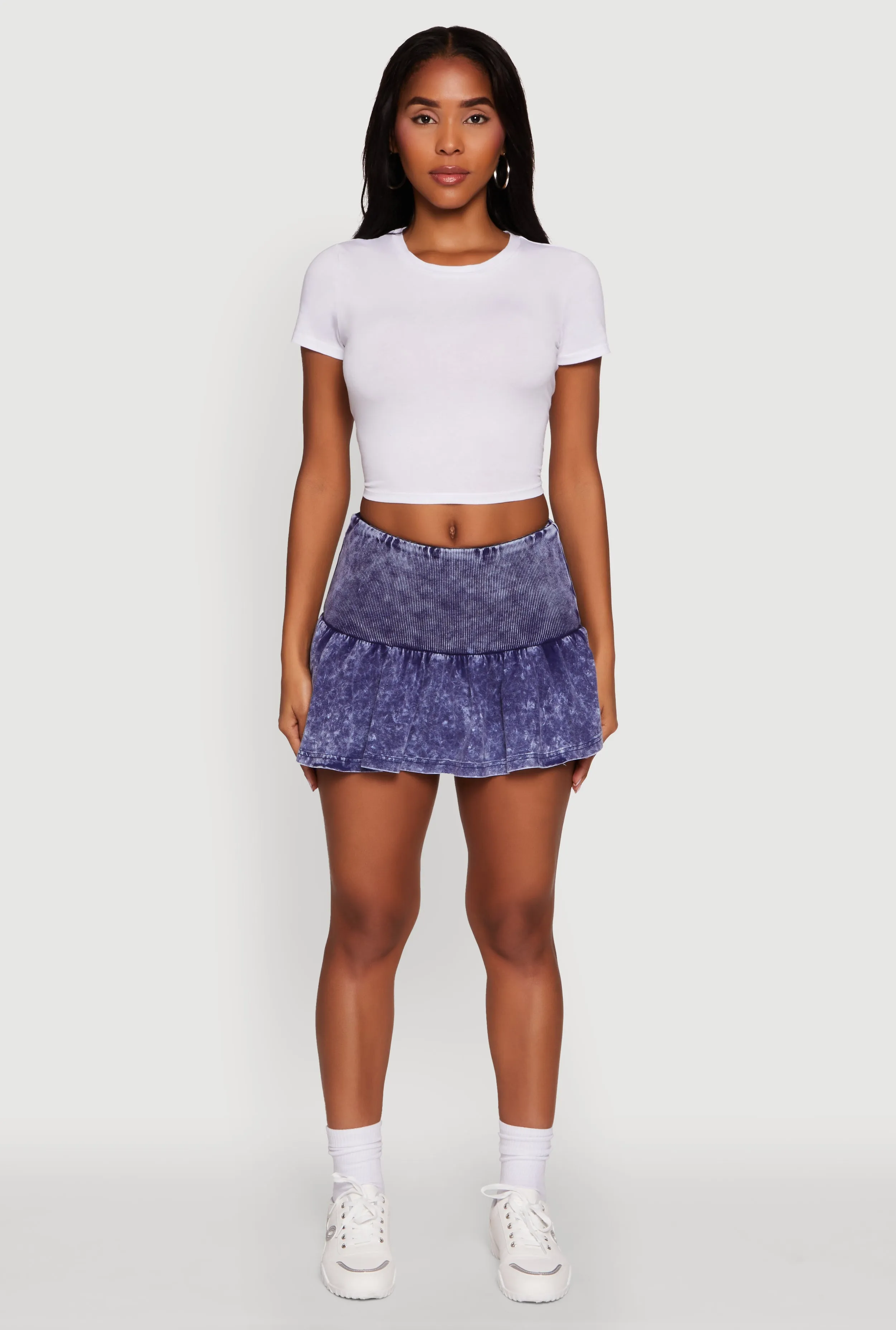 Trendy Acid Wash Ribbed Knit High Waisted Mini Pleated Skirt sold by Rainbow product image thumbnail 2