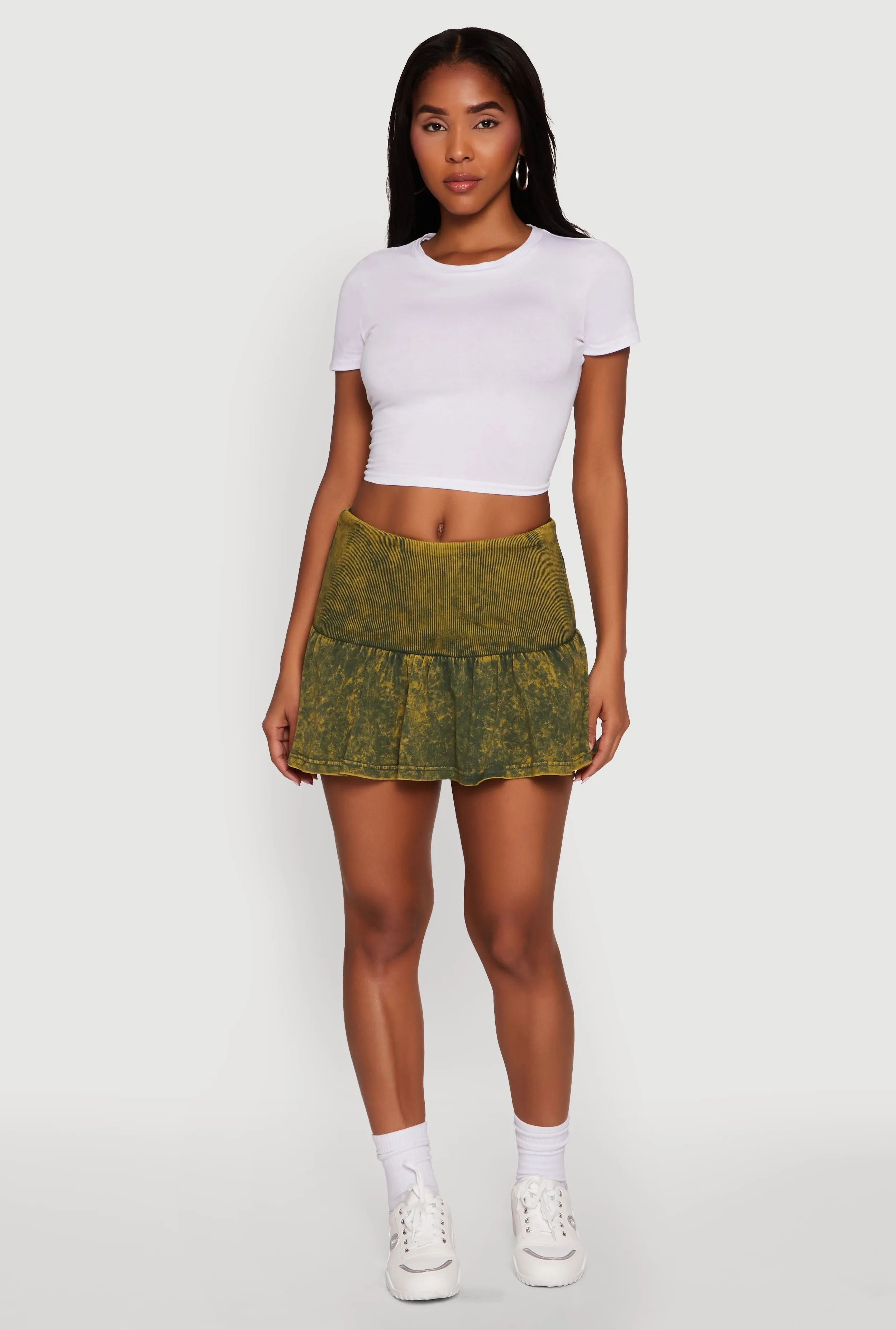 Trendy Acid Wash Ribbed Knit High Waisted Mini Pleated Skirt sold by Rainbow