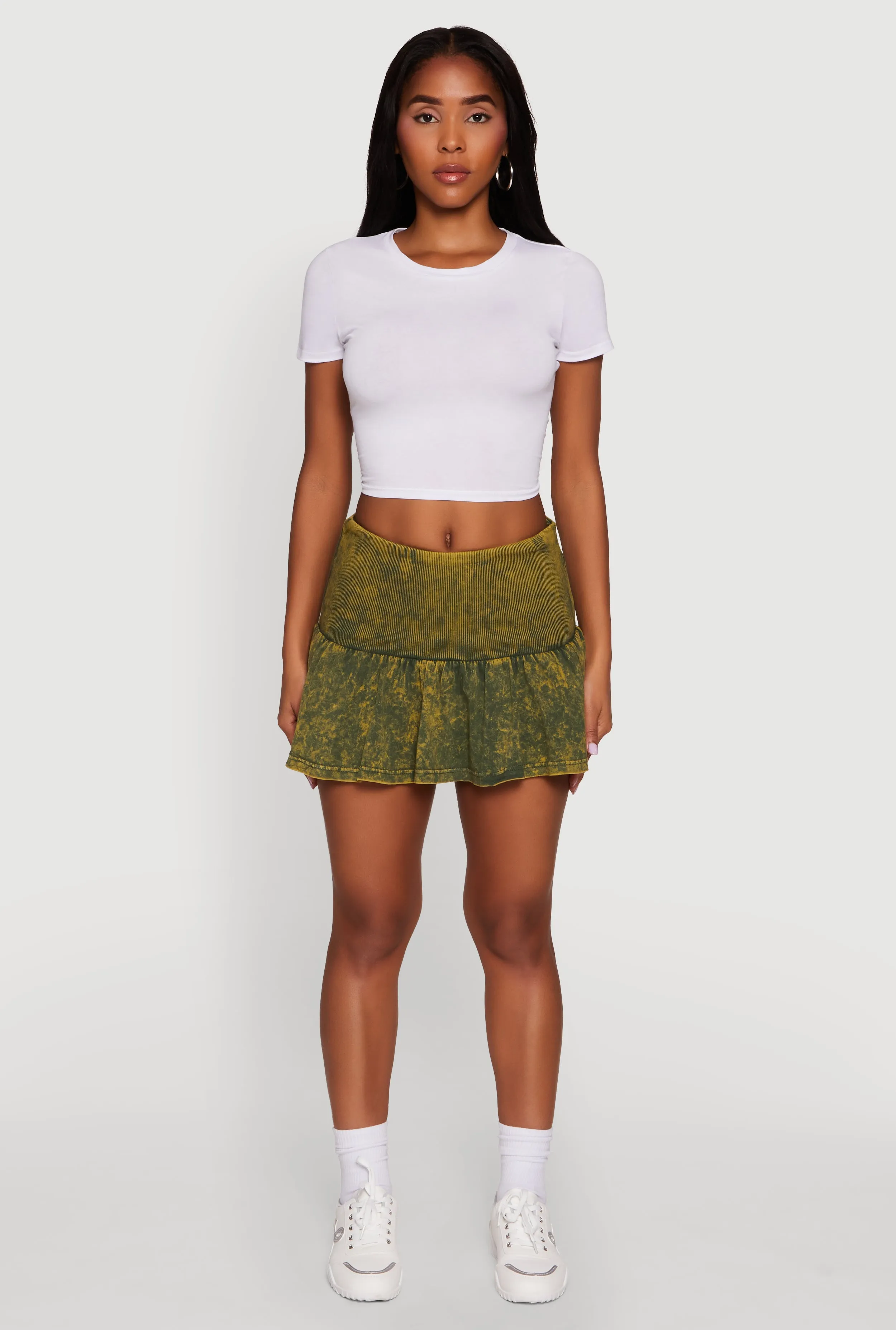 Trendy Acid Wash Ribbed Knit High Waisted Mini Pleated Skirt sold by Rainbow product image thumbnail 2