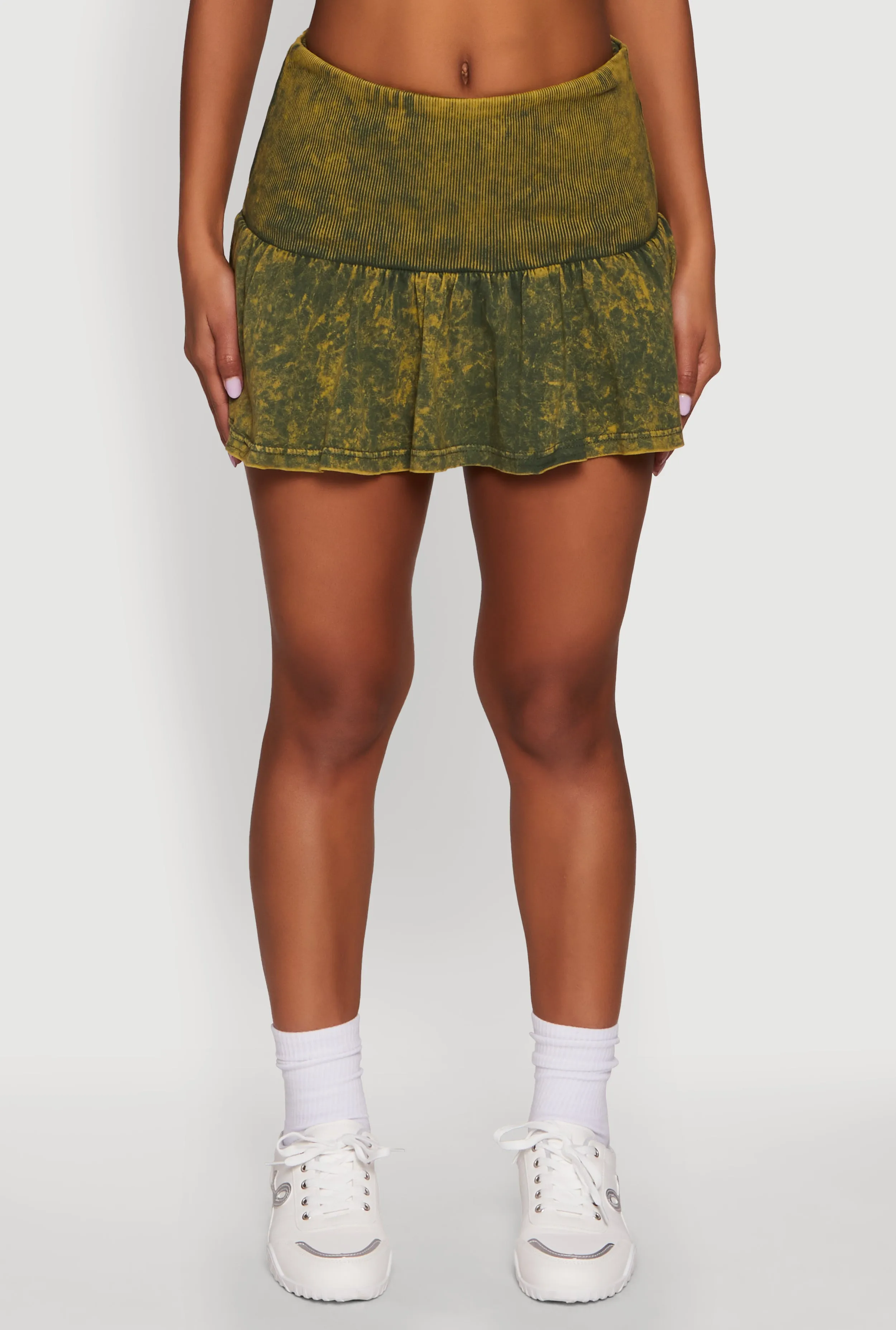 Trendy Acid Wash Ribbed Knit High Waisted Mini Pleated Skirt sold by Rainbow product image thumbnail 5