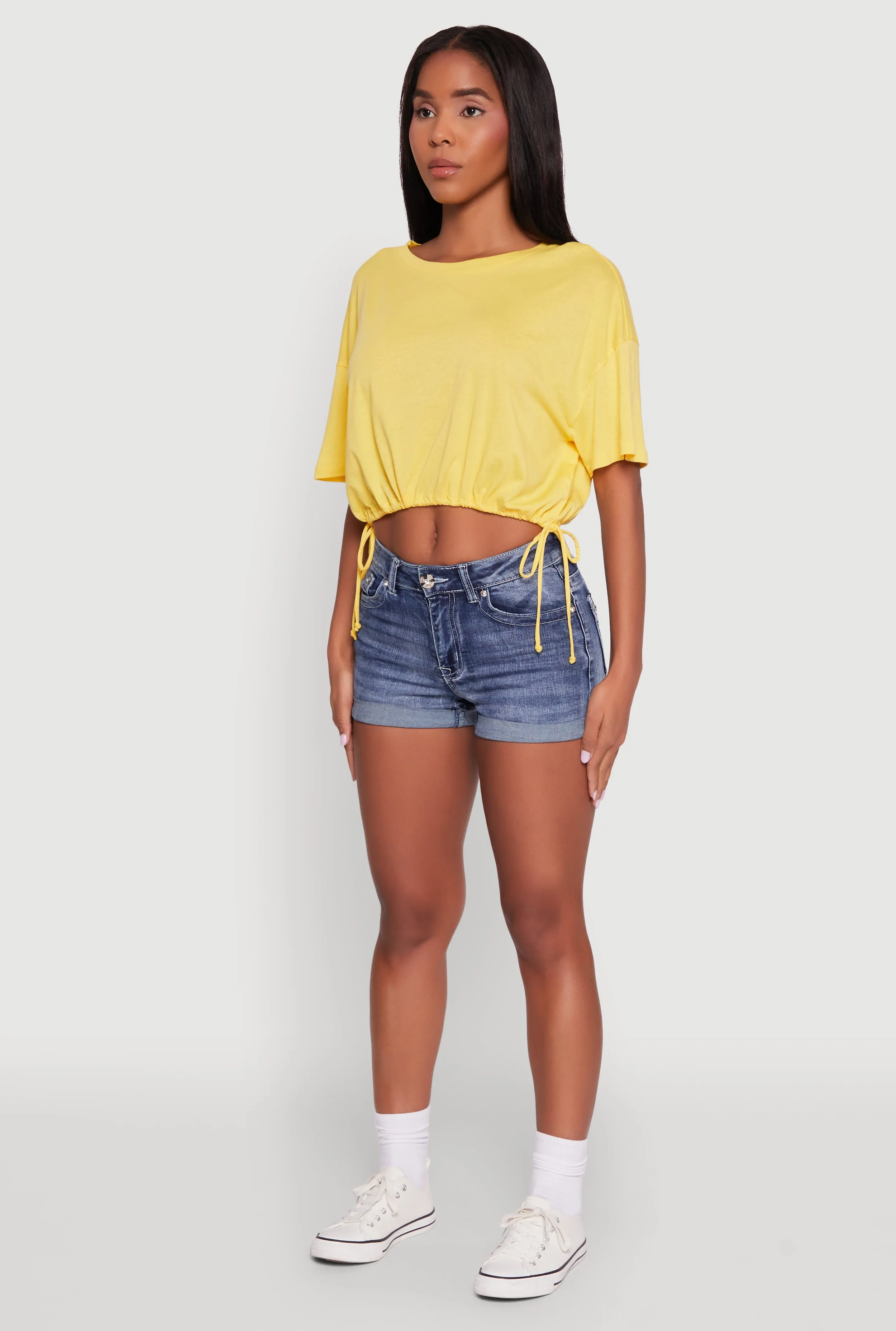 Cropped Drawstring Hem Short Sleeve Crew Neck Top sold by Rainbow product image thumbnail 5