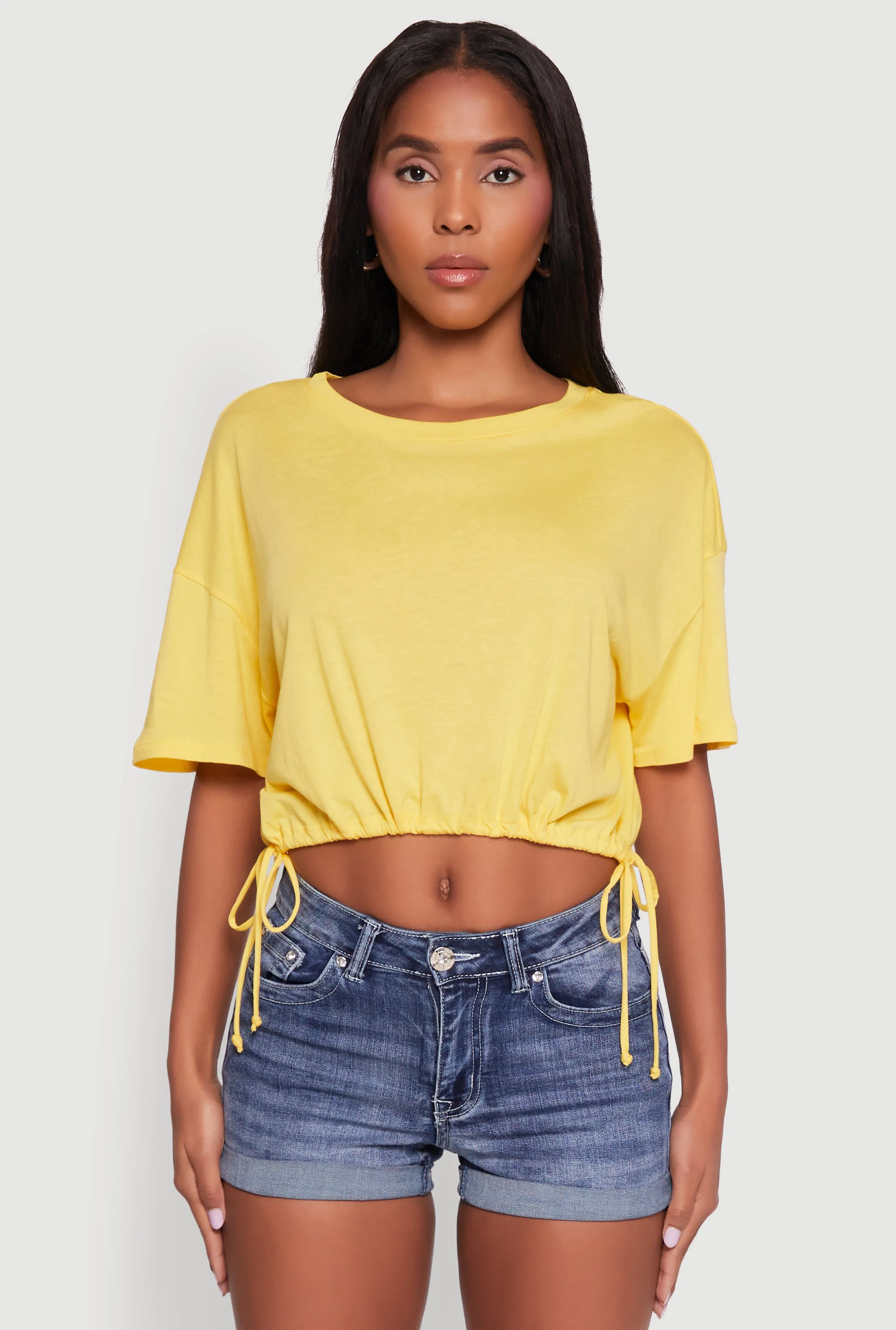 Cropped Drawstring Hem Short Sleeve Crew Neck Top sold by Rainbow product image thumbnail 2