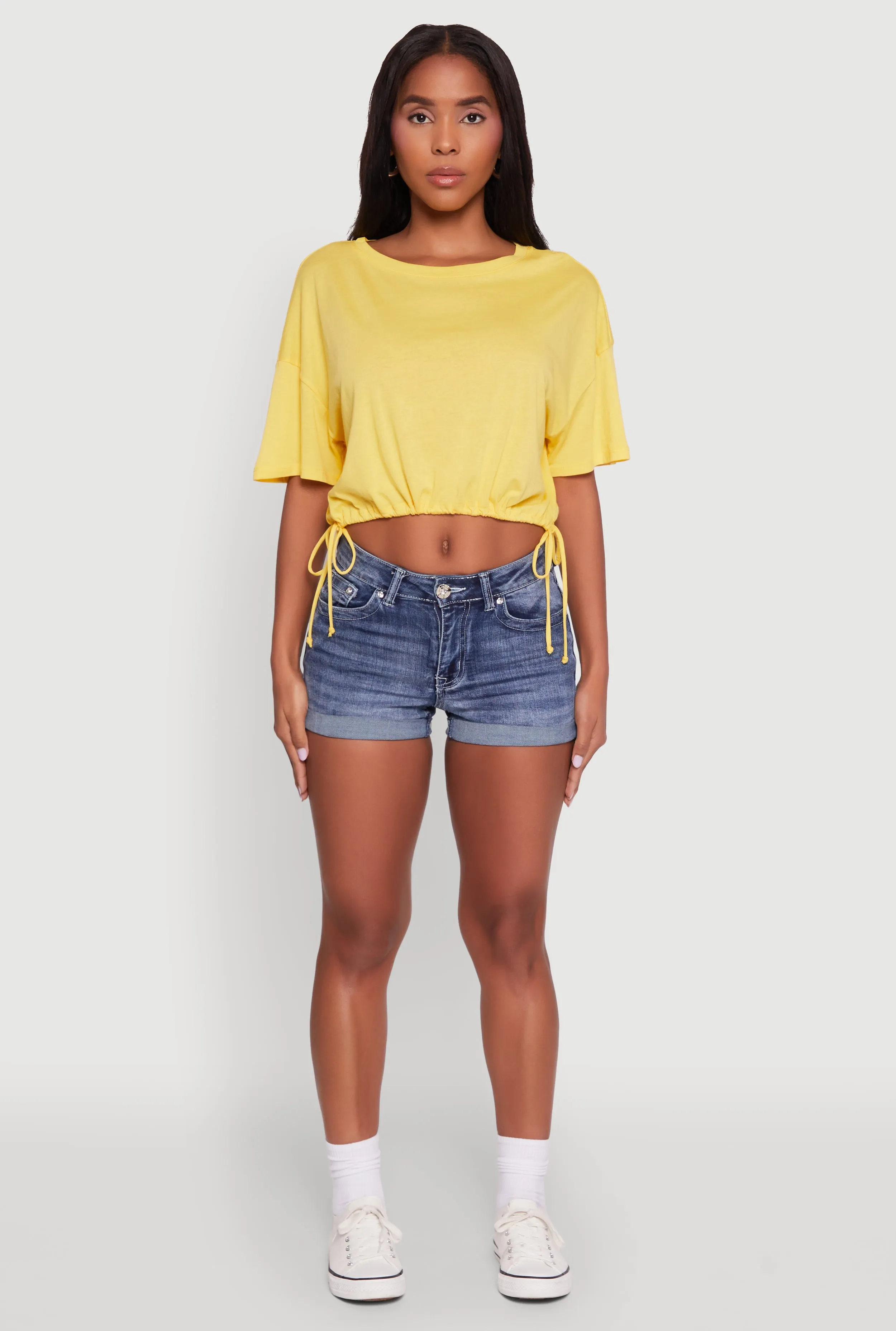 Cropped Drawstring Hem Short Sleeve Crew Neck Top sold by Rainbow product image thumbnail 3