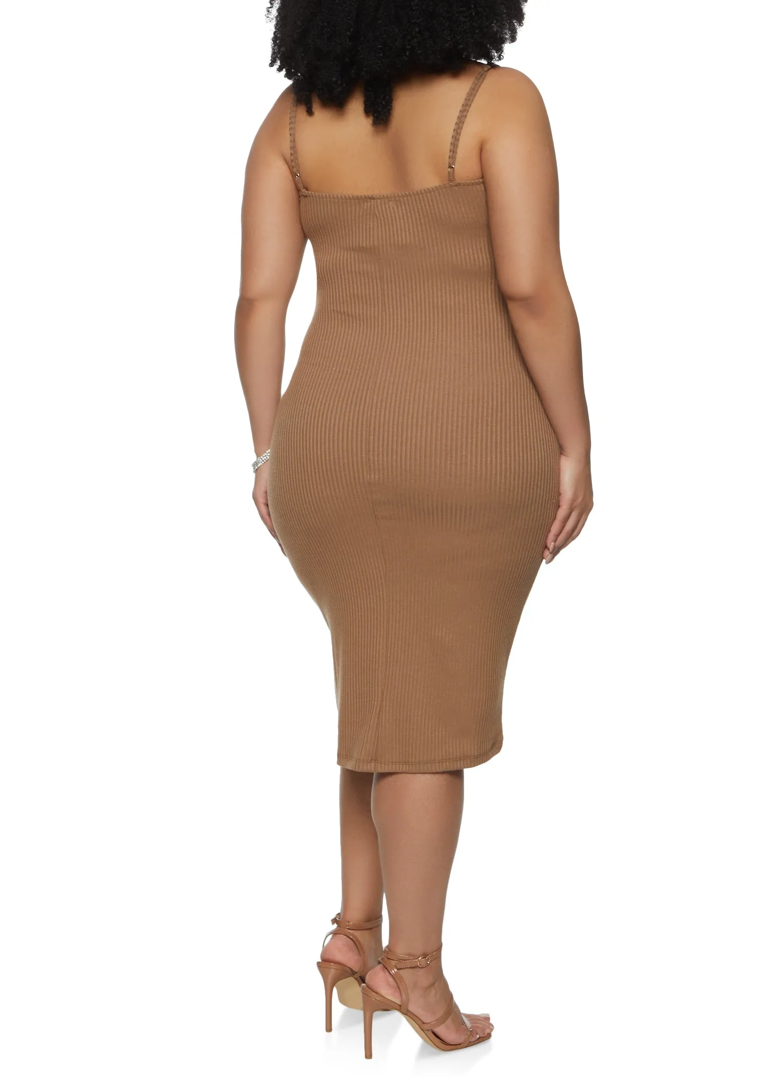 Plus Size Rib Knit Button Detail Cami Dress sold by Rainbow product image thumbnail 3