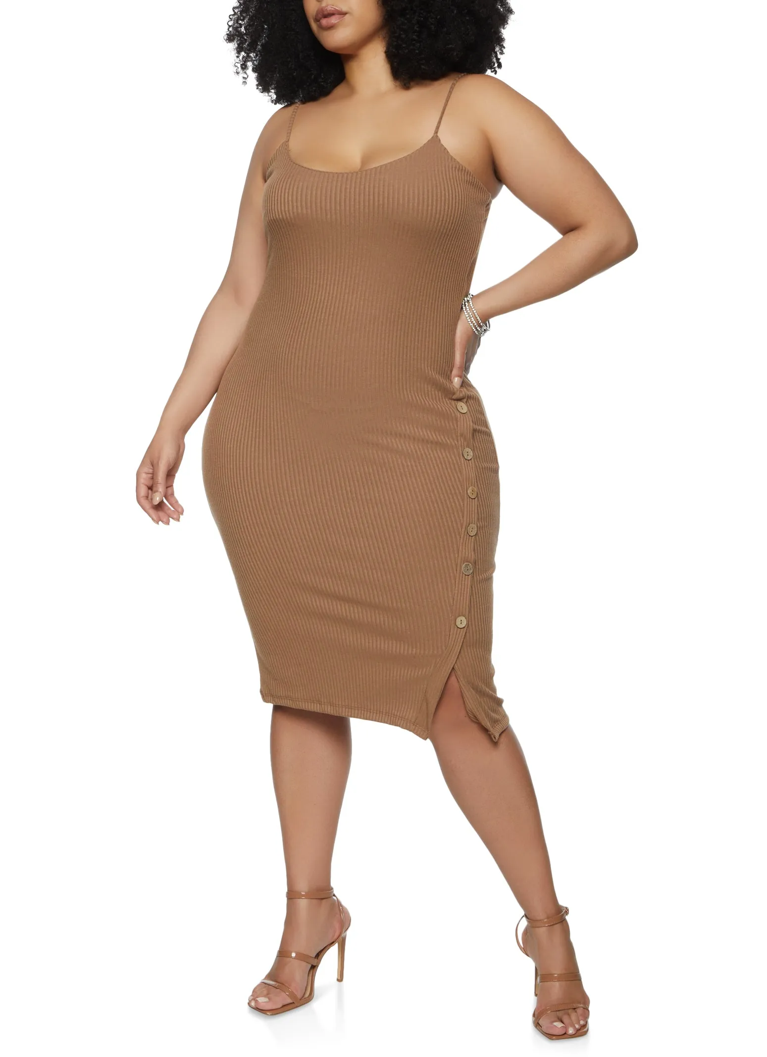 Plus Size Rib Knit Button Detail Cami Dress sold by Rainbow product image thumbnail 2