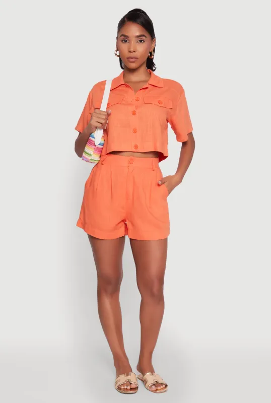 Trendy Linen High Waisted Pleated Shorts sold by Rainbow