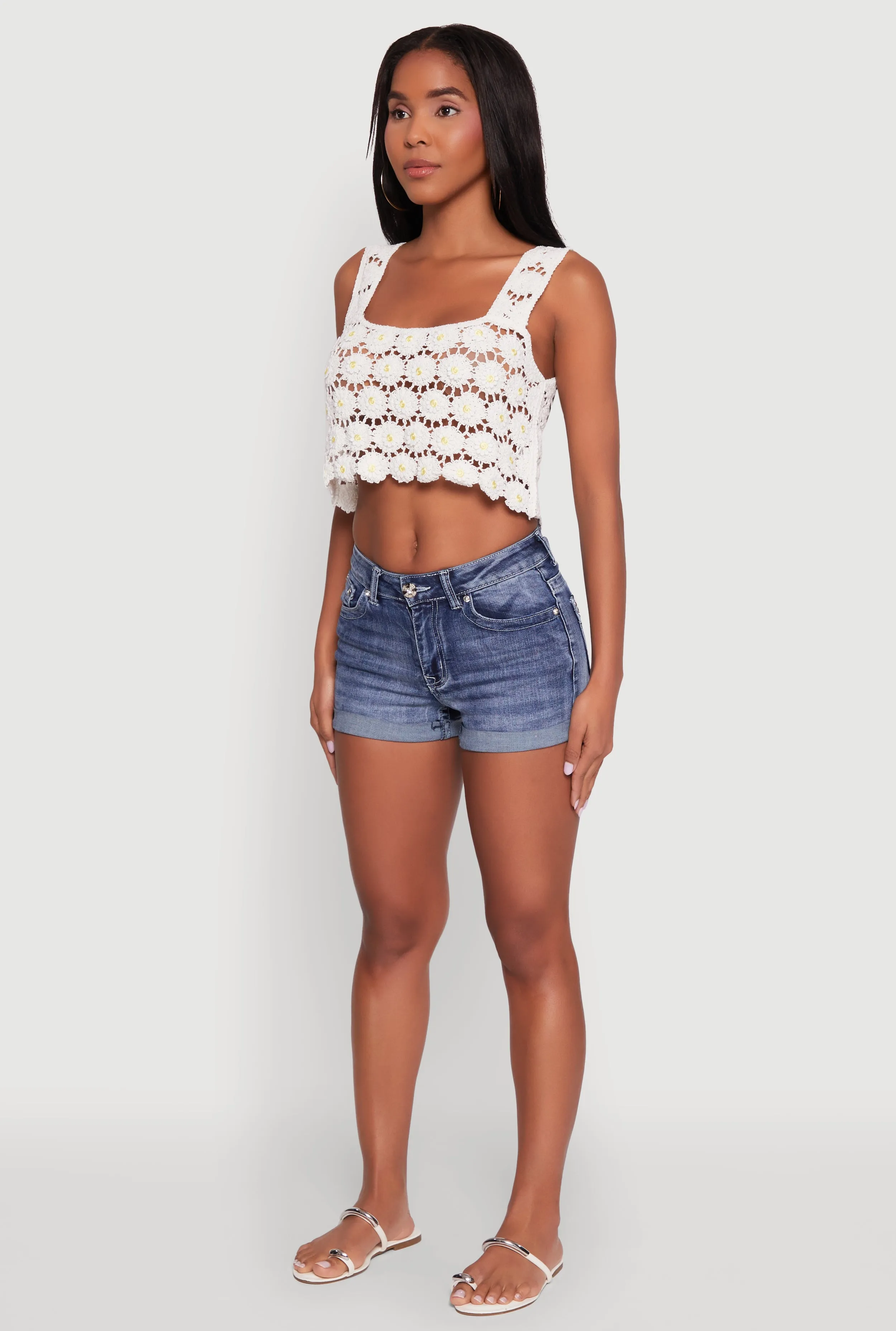 Crochet Daisy Print Sleeveless Crop Top sold by Rainbow product image thumbnail 5