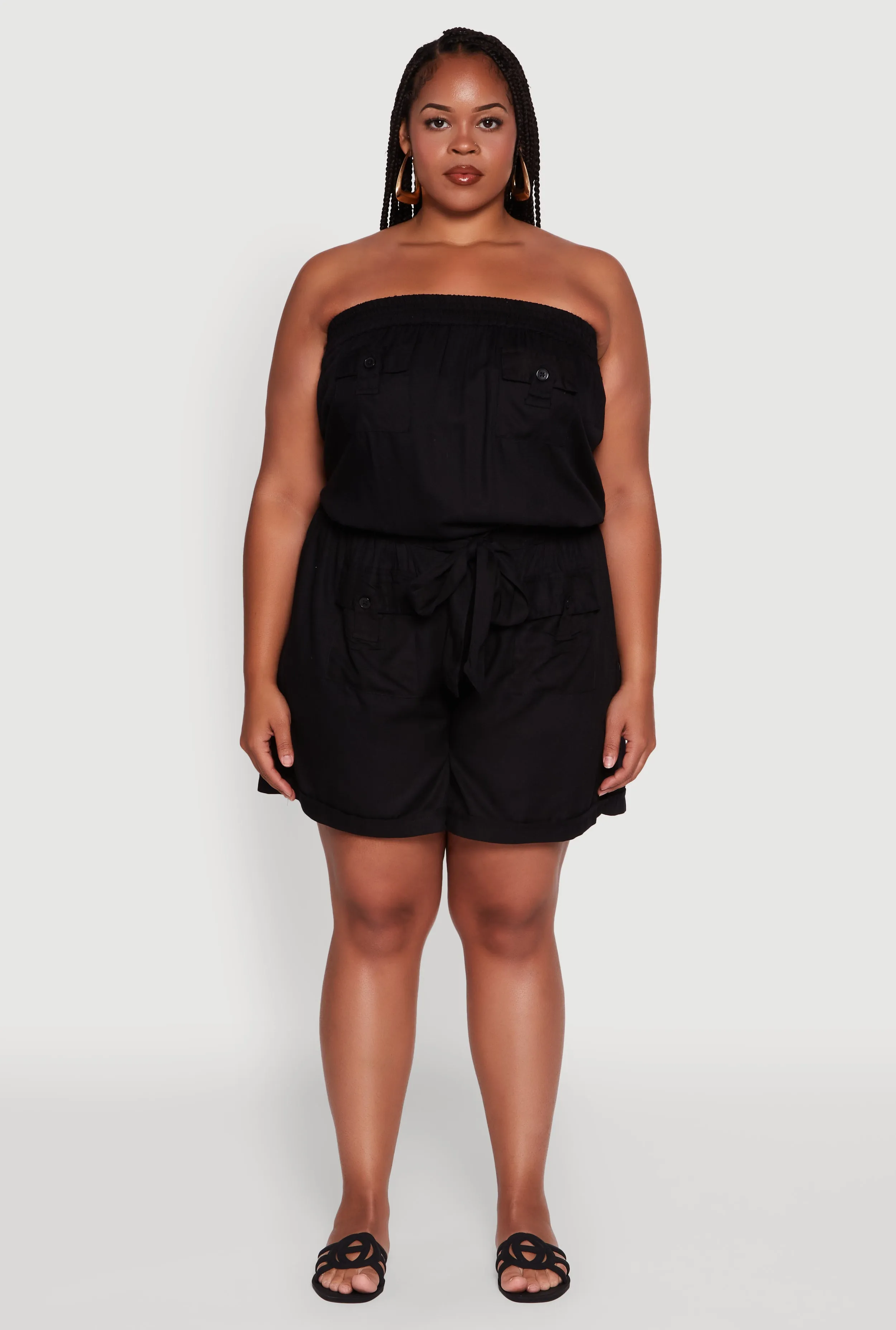 Plus Size Strapless Cargo Pocket Romper sold by Rainbow product image thumbnail 2