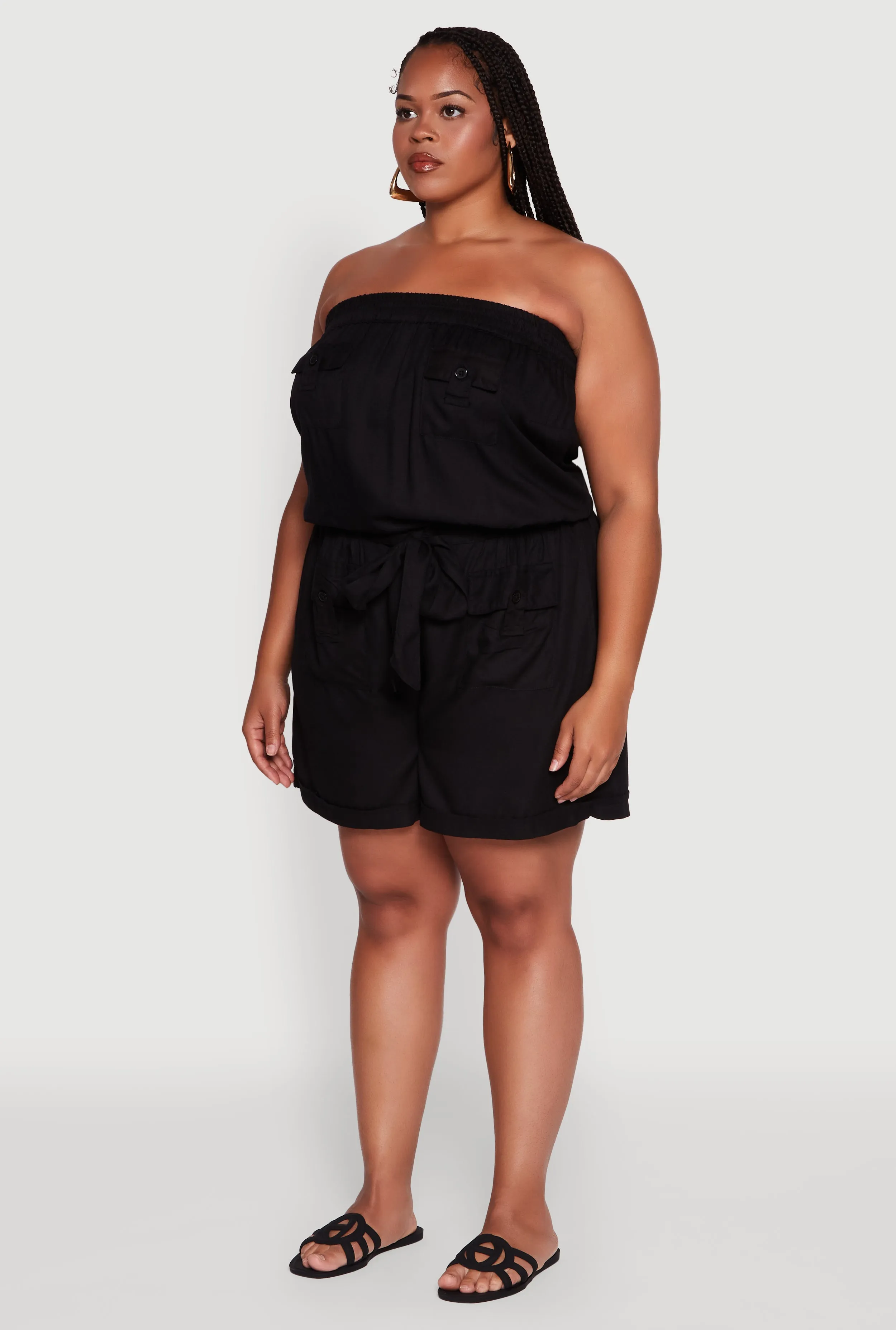 Plus Size Strapless Cargo Pocket Romper sold by Rainbow product image thumbnail 3