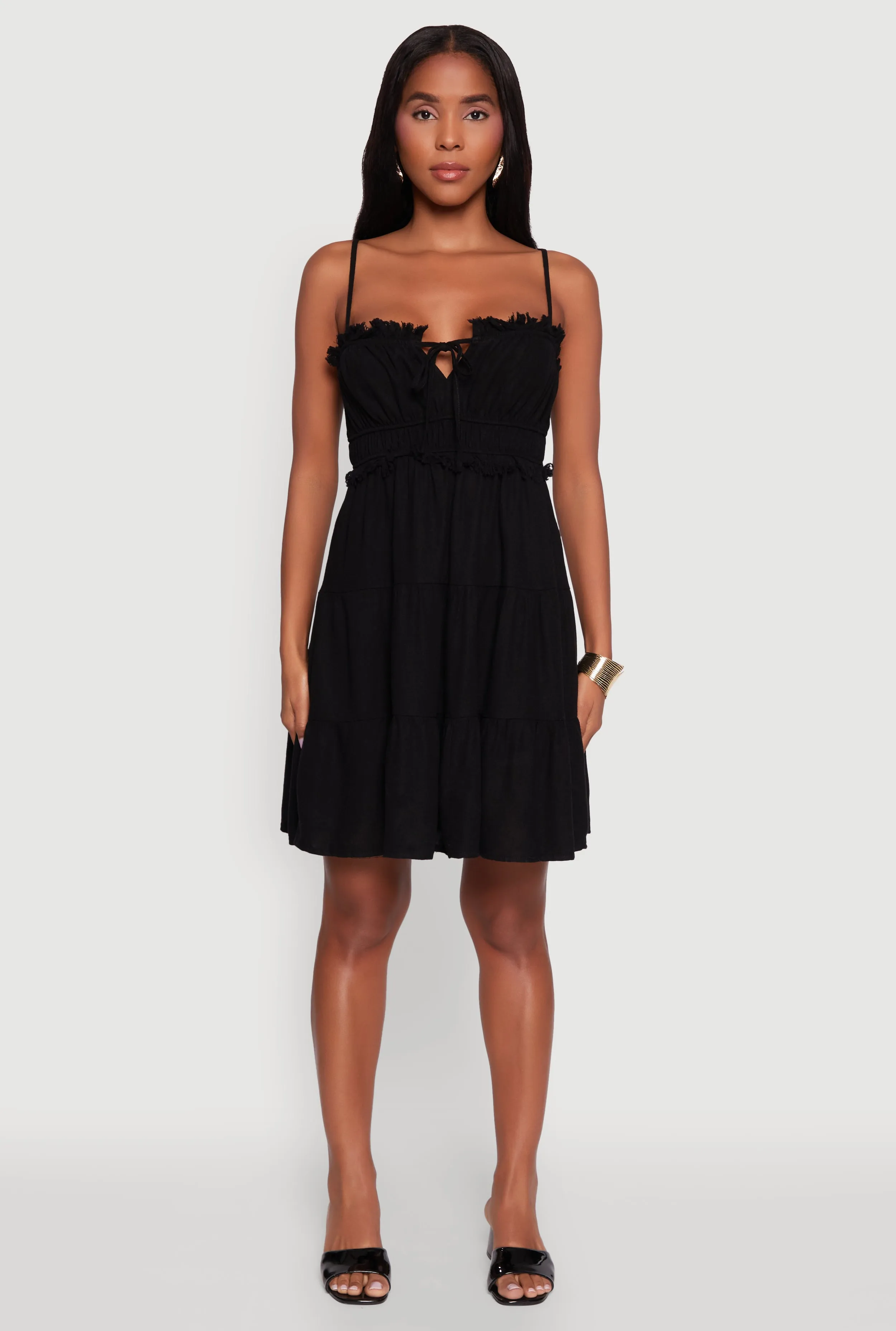 Haute Monde Linen Sleeveless Tiered Dress with Frayed Detail sold by Rainbow product image thumbnail 2