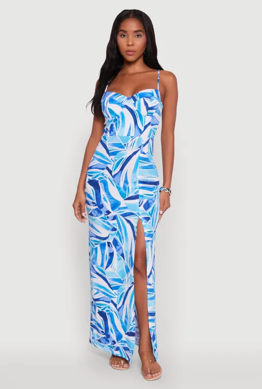 Sleeveless Printed Bustier Maxi Dress with Side Slit sold by Rainbow