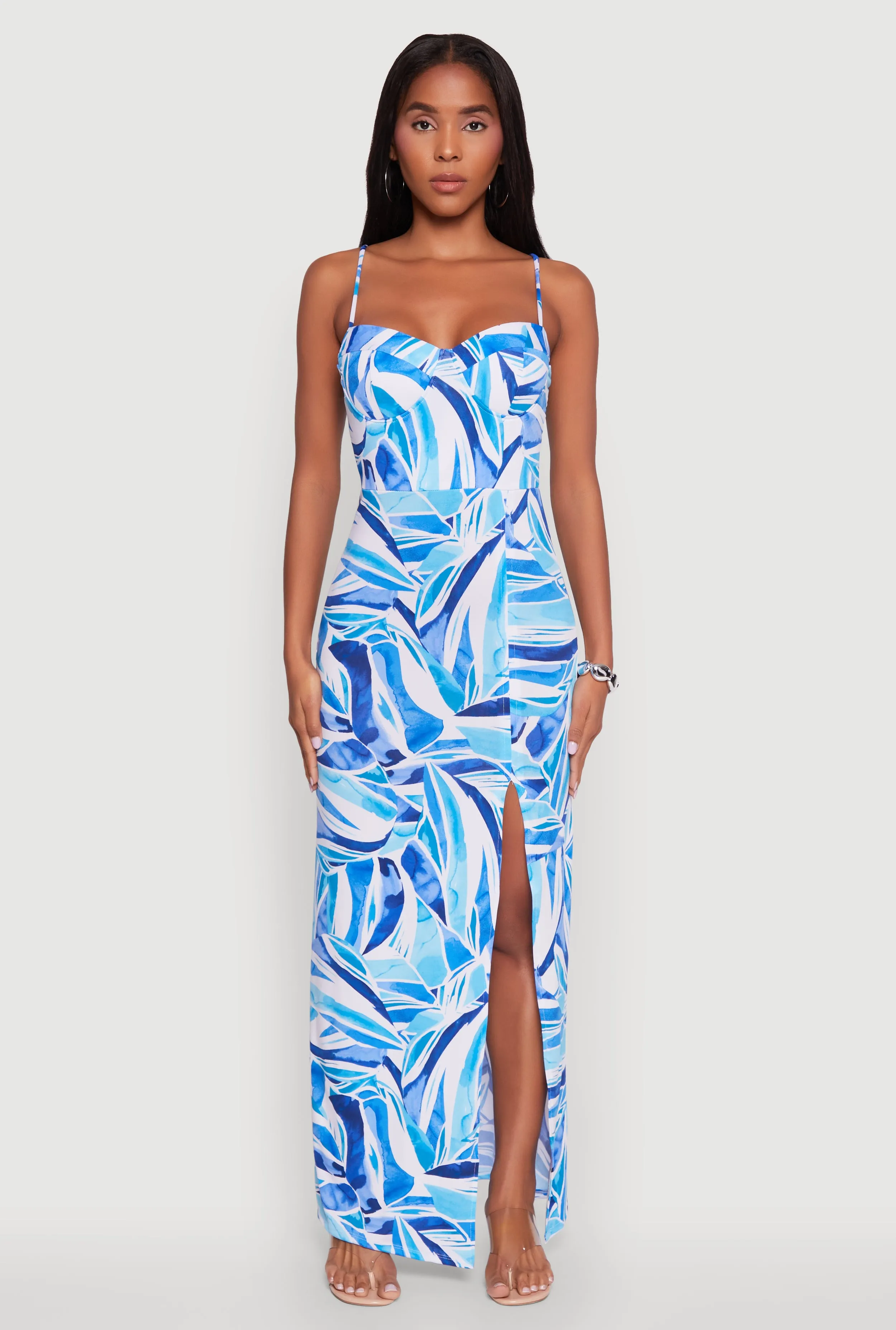 Sleeveless Printed Bustier Maxi Dress with Side Slit sold by Rainbow product image thumbnail 2