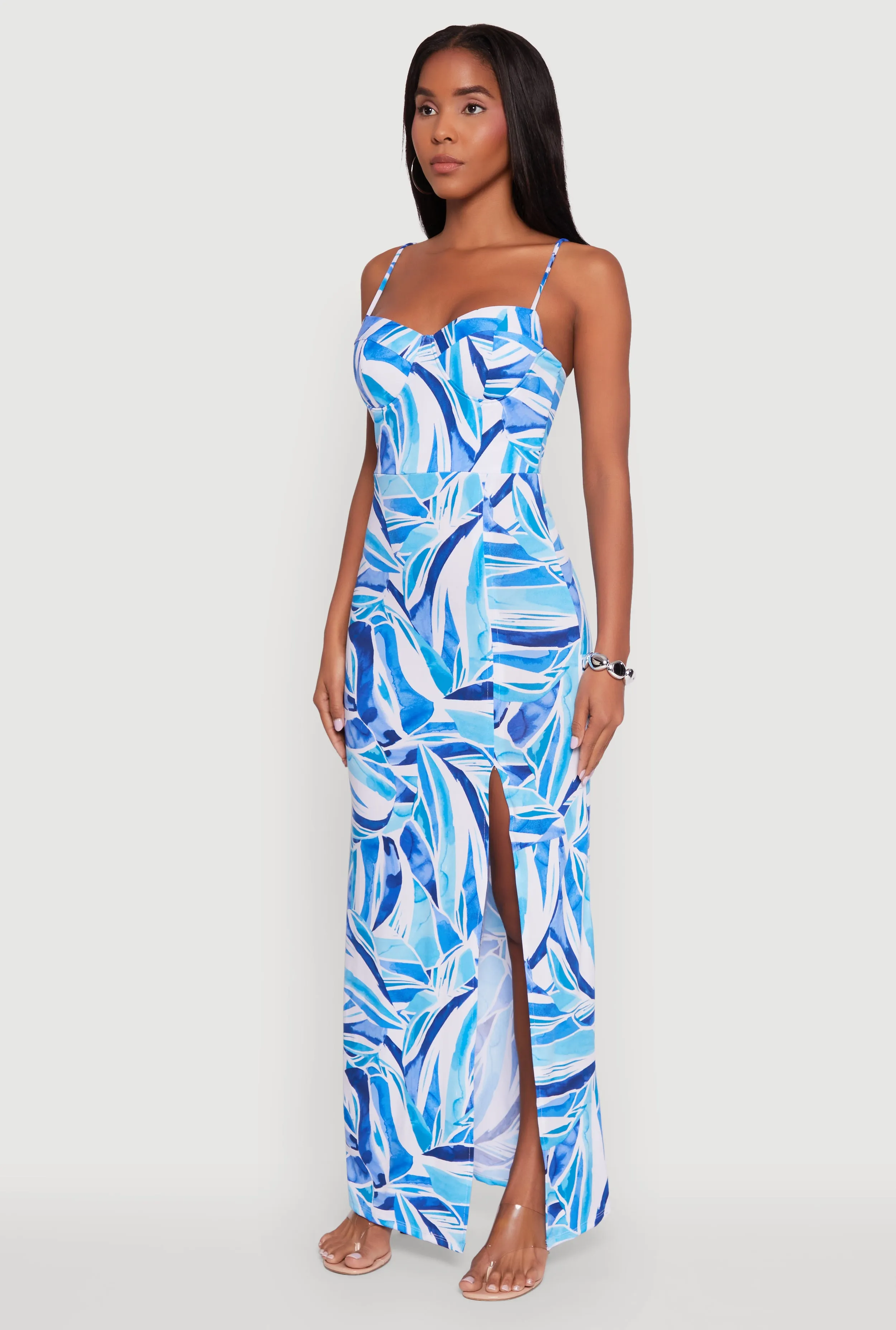 Sleeveless Printed Bustier Maxi Dress with Side Slit sold by Rainbow product image thumbnail 3