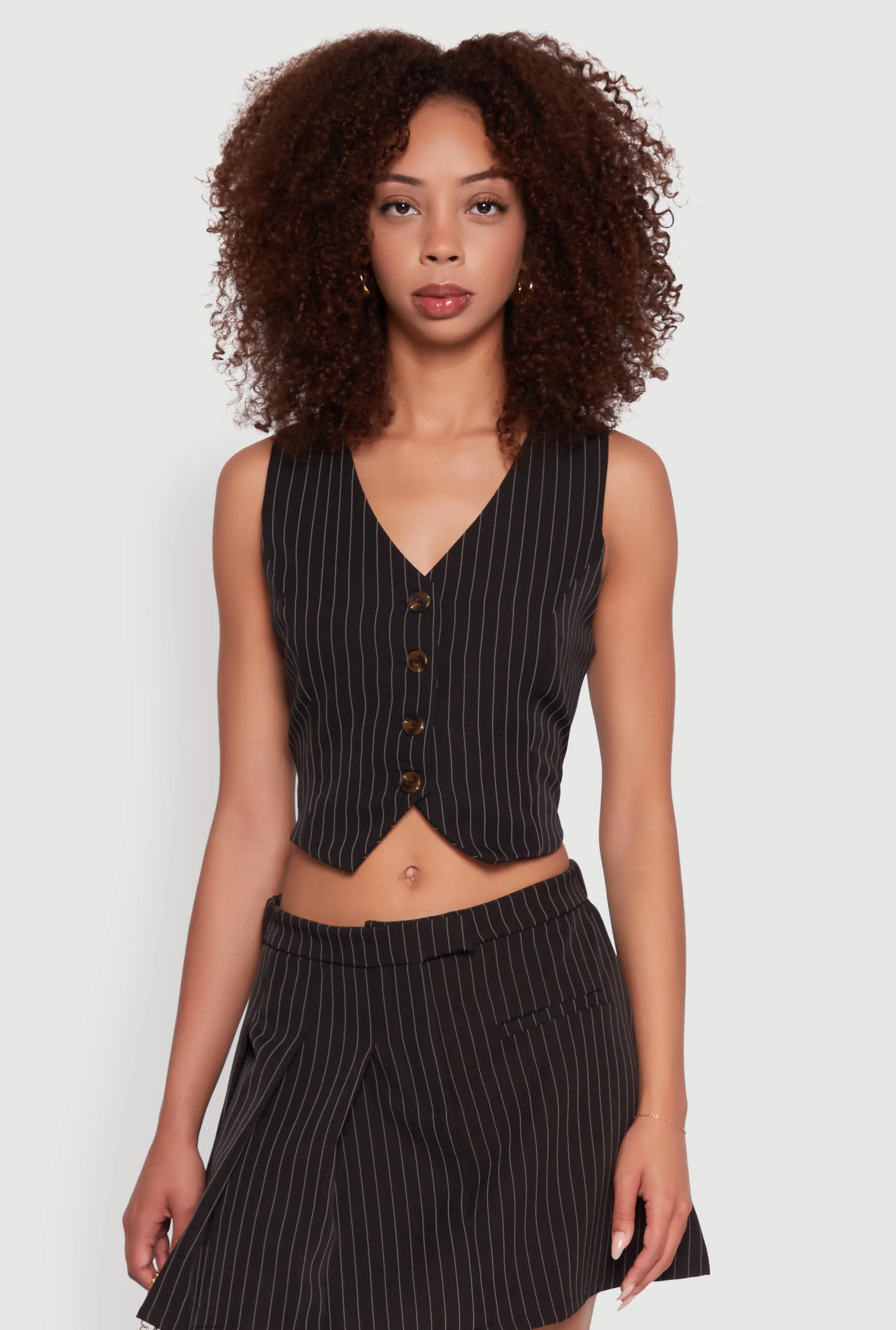 Pinstripe Button Front Cropped Vest sold by Rainbow