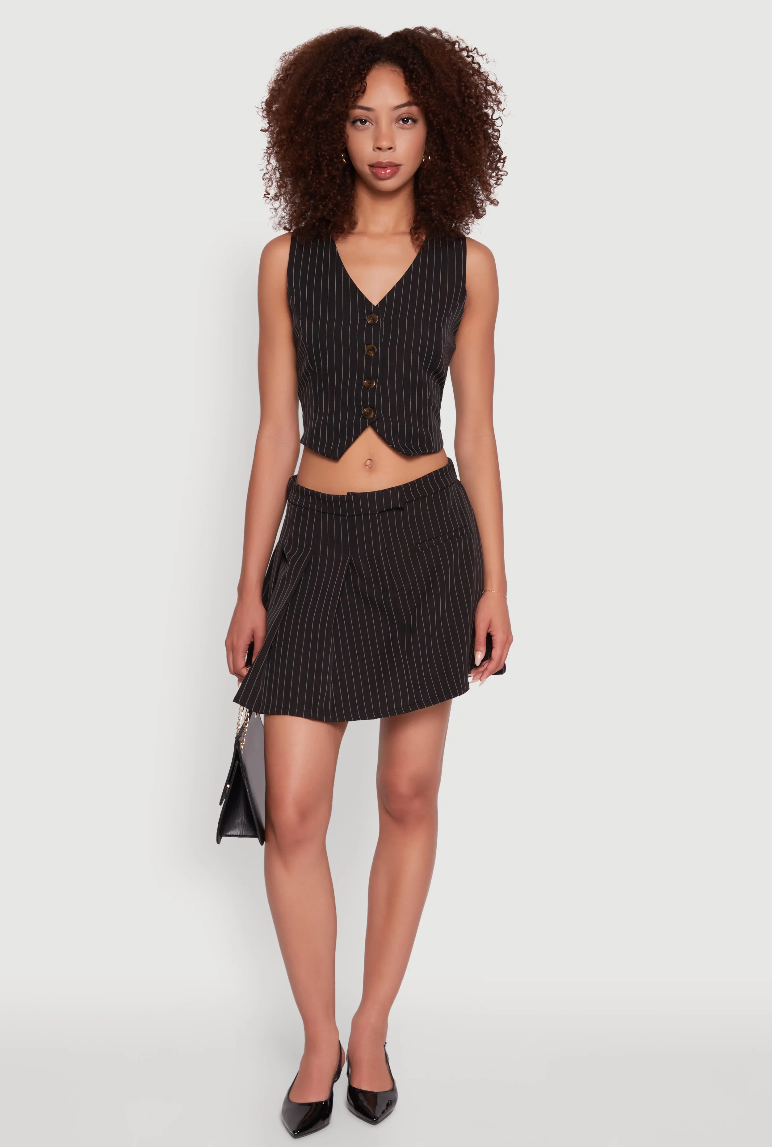 Pinstripe Button Front Cropped Vest sold by Rainbow product image thumbnail 2