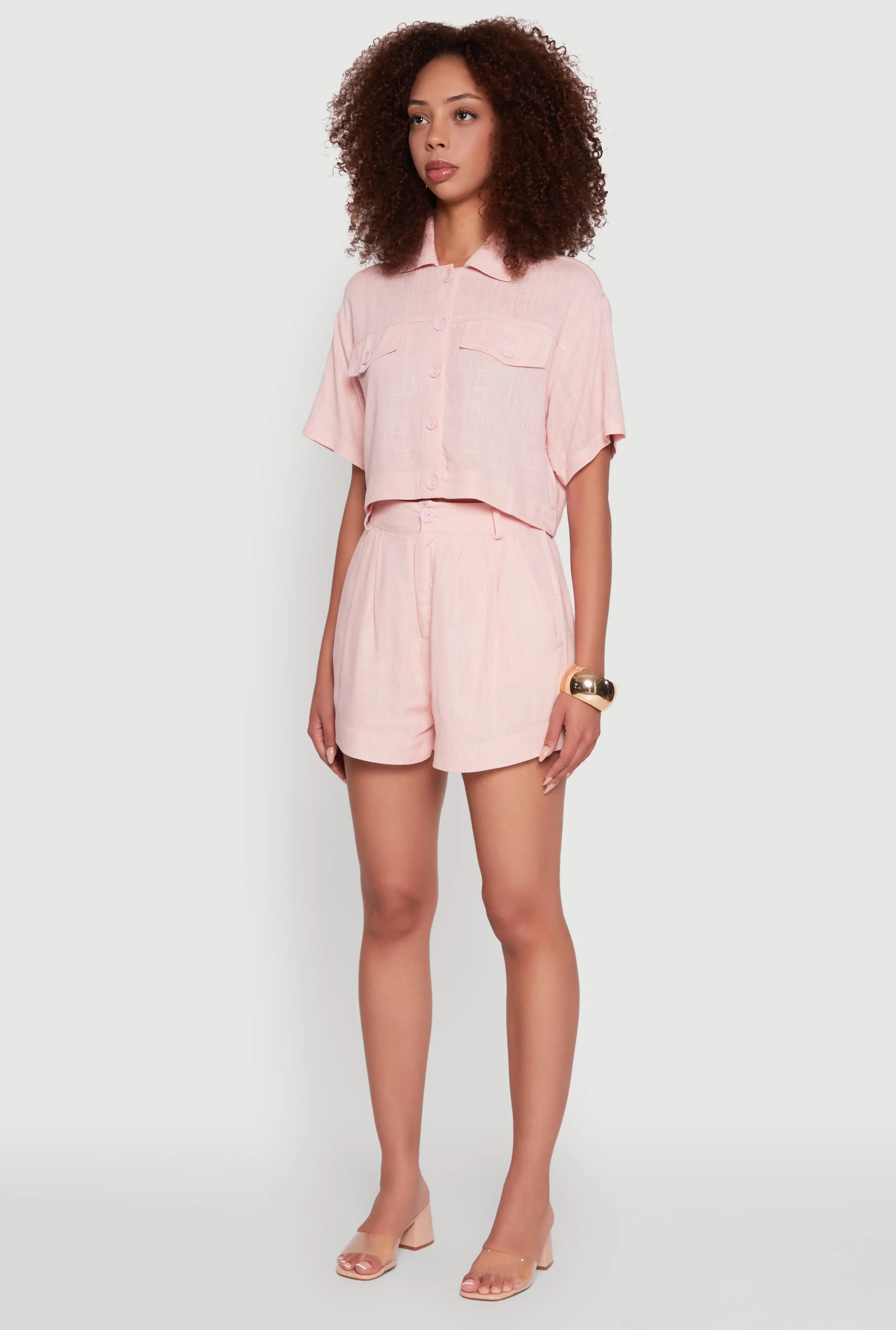 Trendy Linen Flap Detail Button Front Cropped Shirt sold by Rainbow product image thumbnail 5