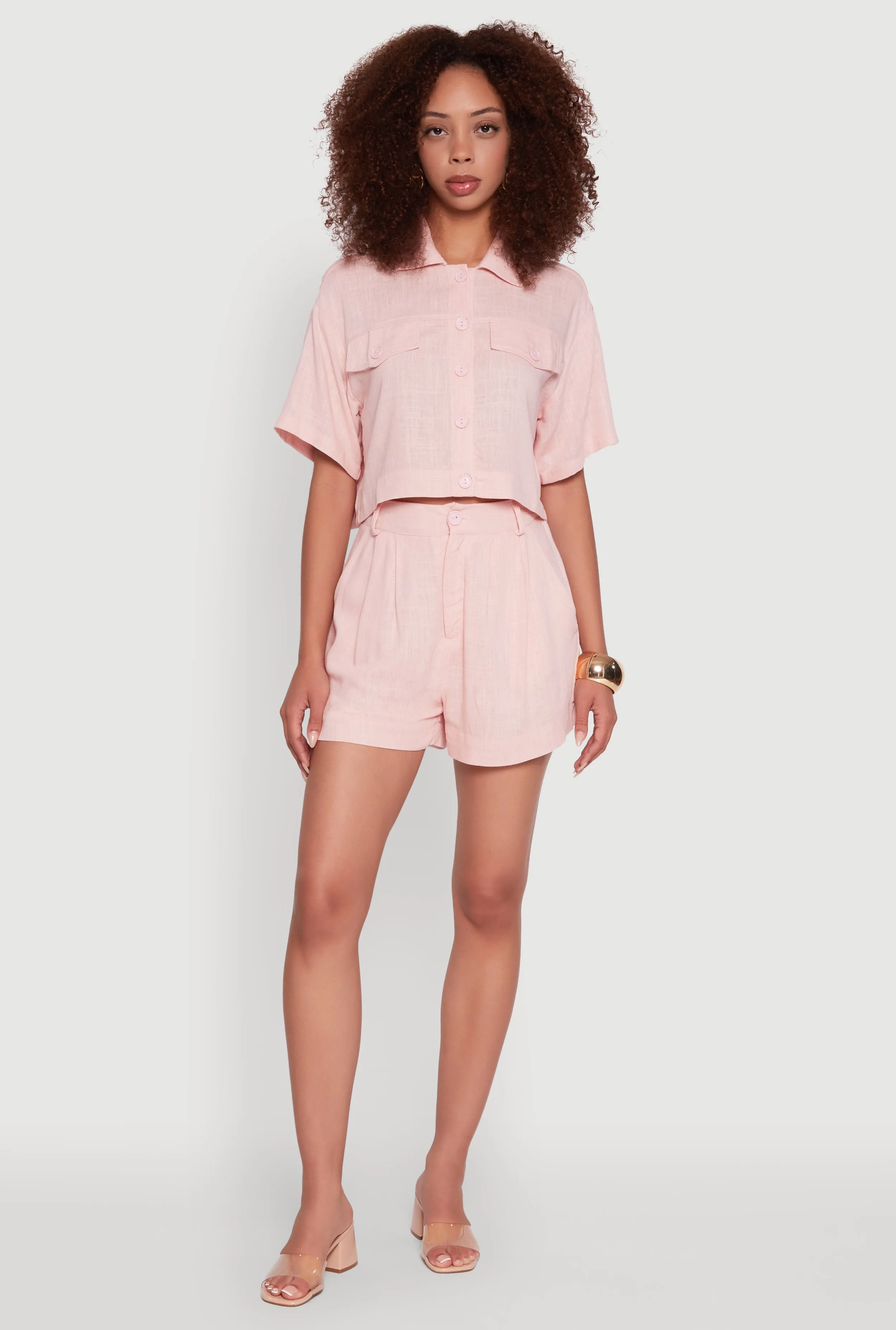 Trendy Linen Flap Detail Button Front Cropped Shirt sold by Rainbow product image thumbnail 2