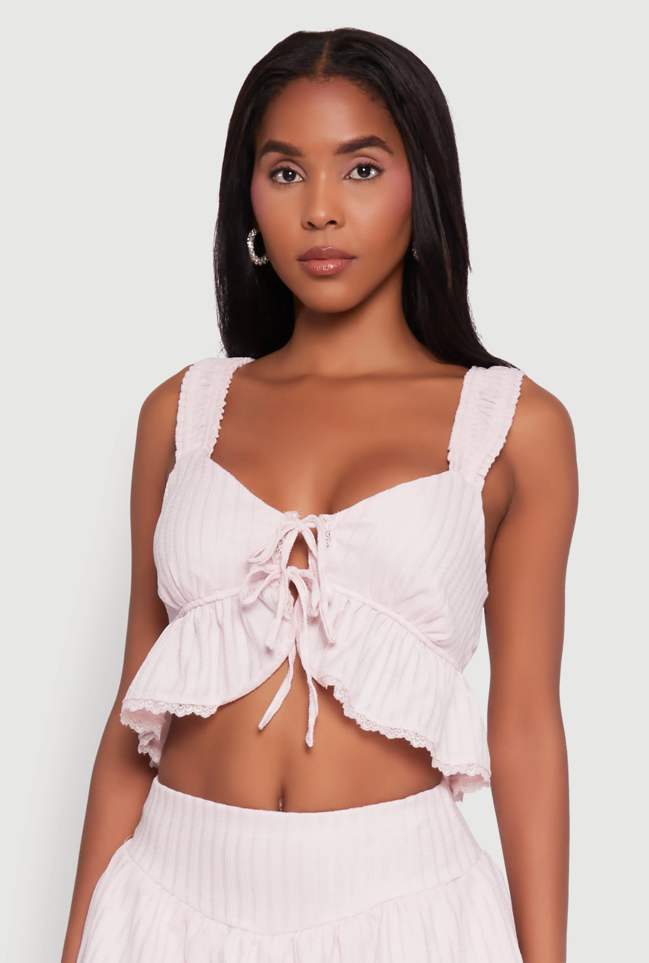 Haute Monde Lace Detail Crop Top with Tie Front sold by Rainbow
