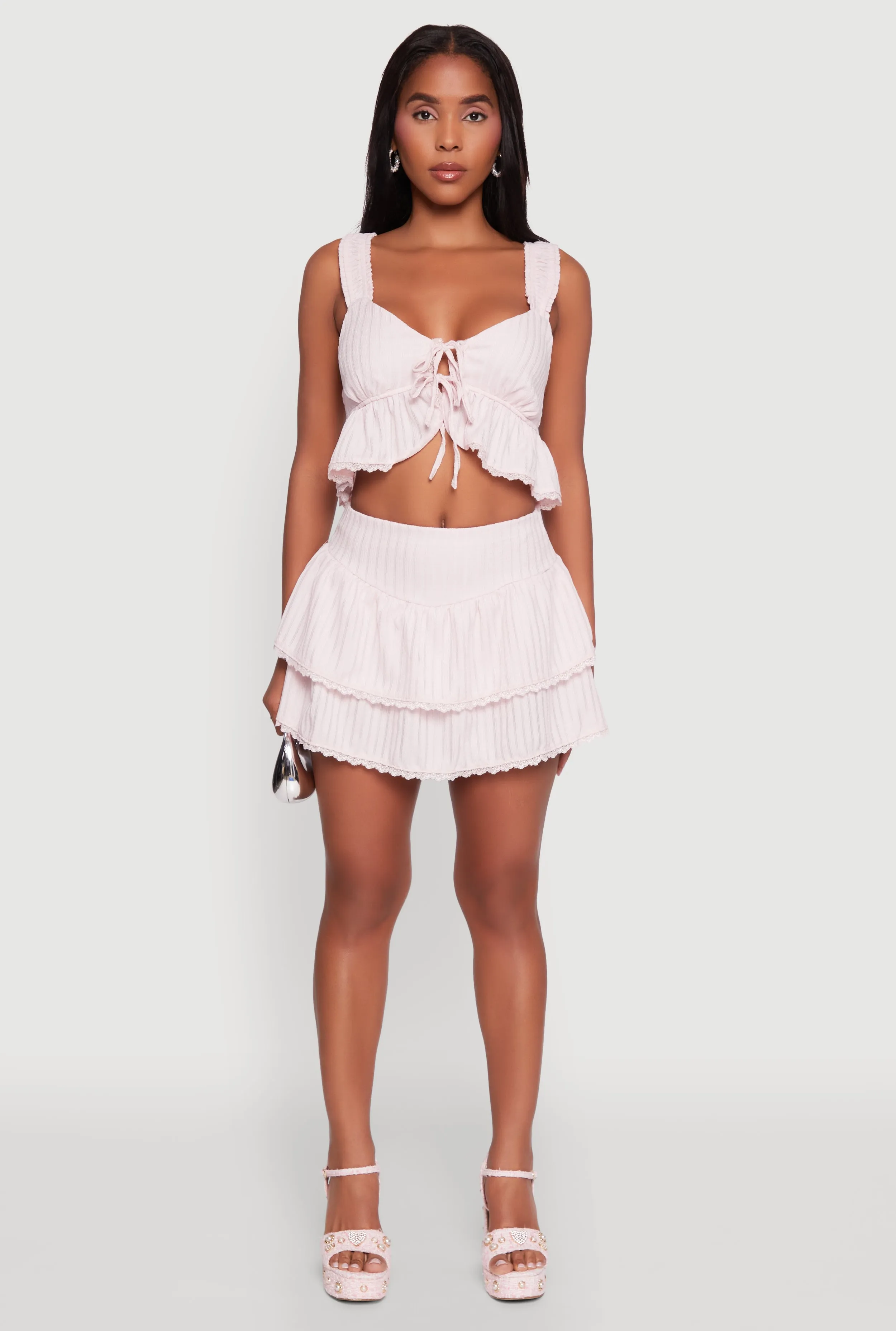 Haute Monde Lace Detail Crop Top with Tie Front sold by Rainbow product image thumbnail 3