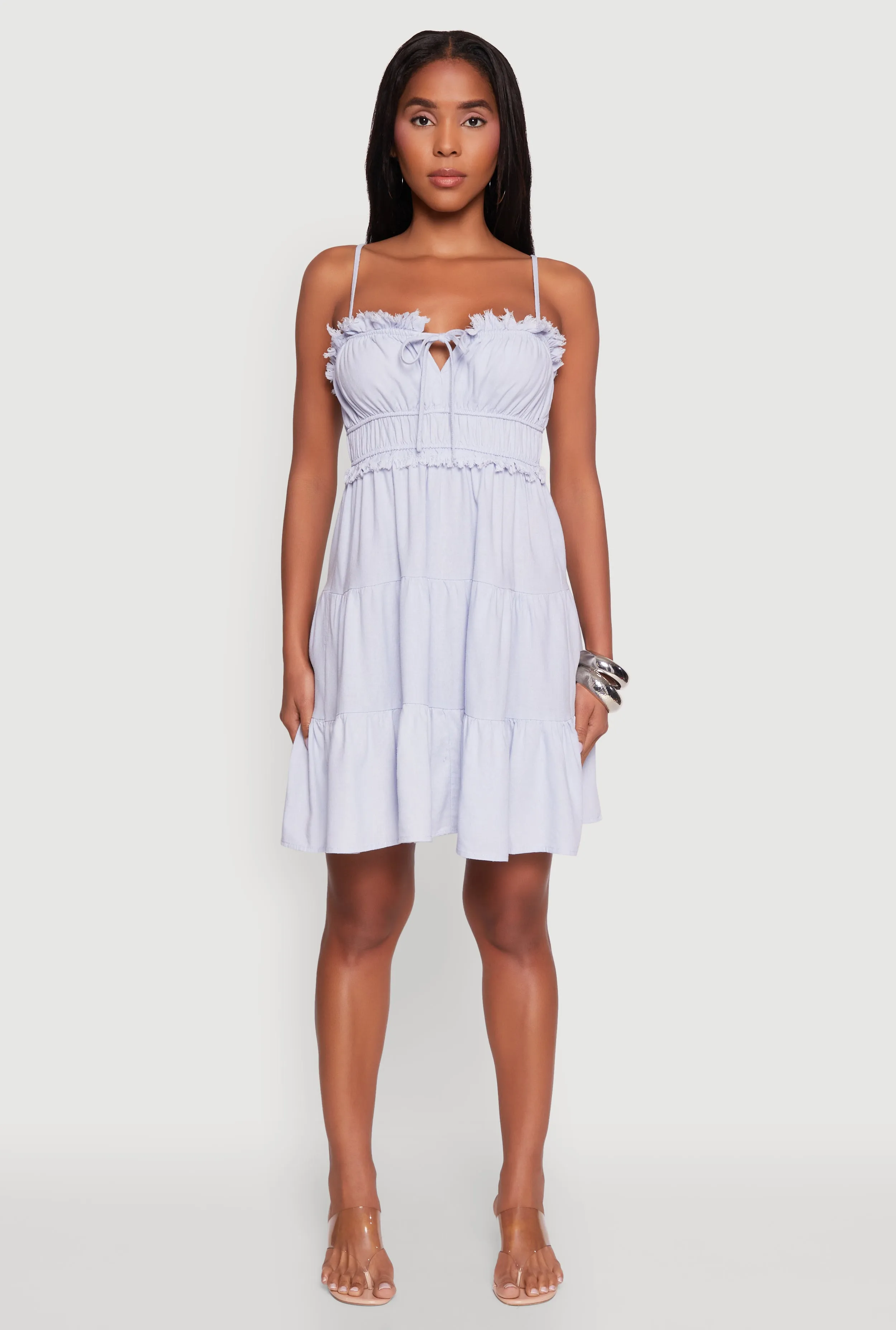 Haute Monde Linen Sleeveless Tiered Dress with Frayed Detail sold by Rainbow product image thumbnail 2