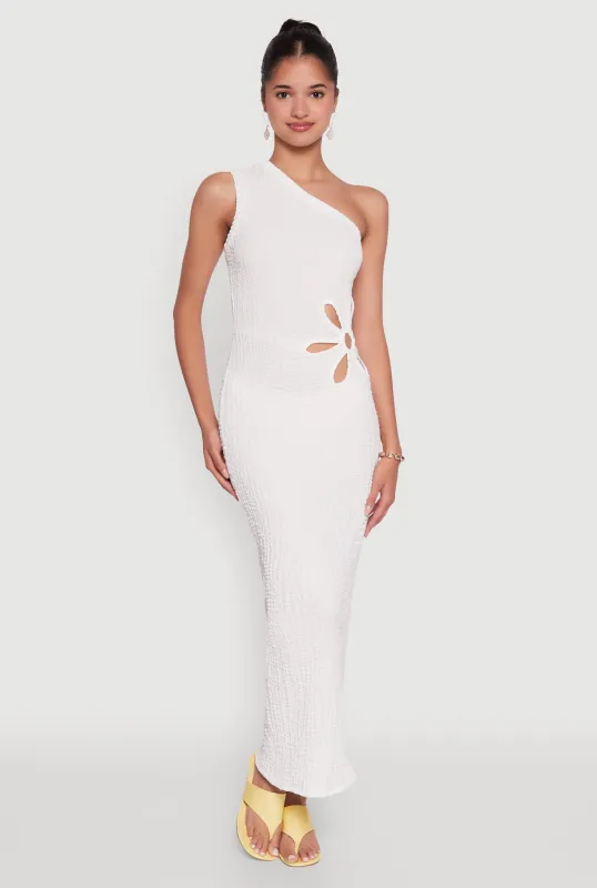 Trendy One Shoulder Flower Cut Out Maxi Dress made by Rainbow