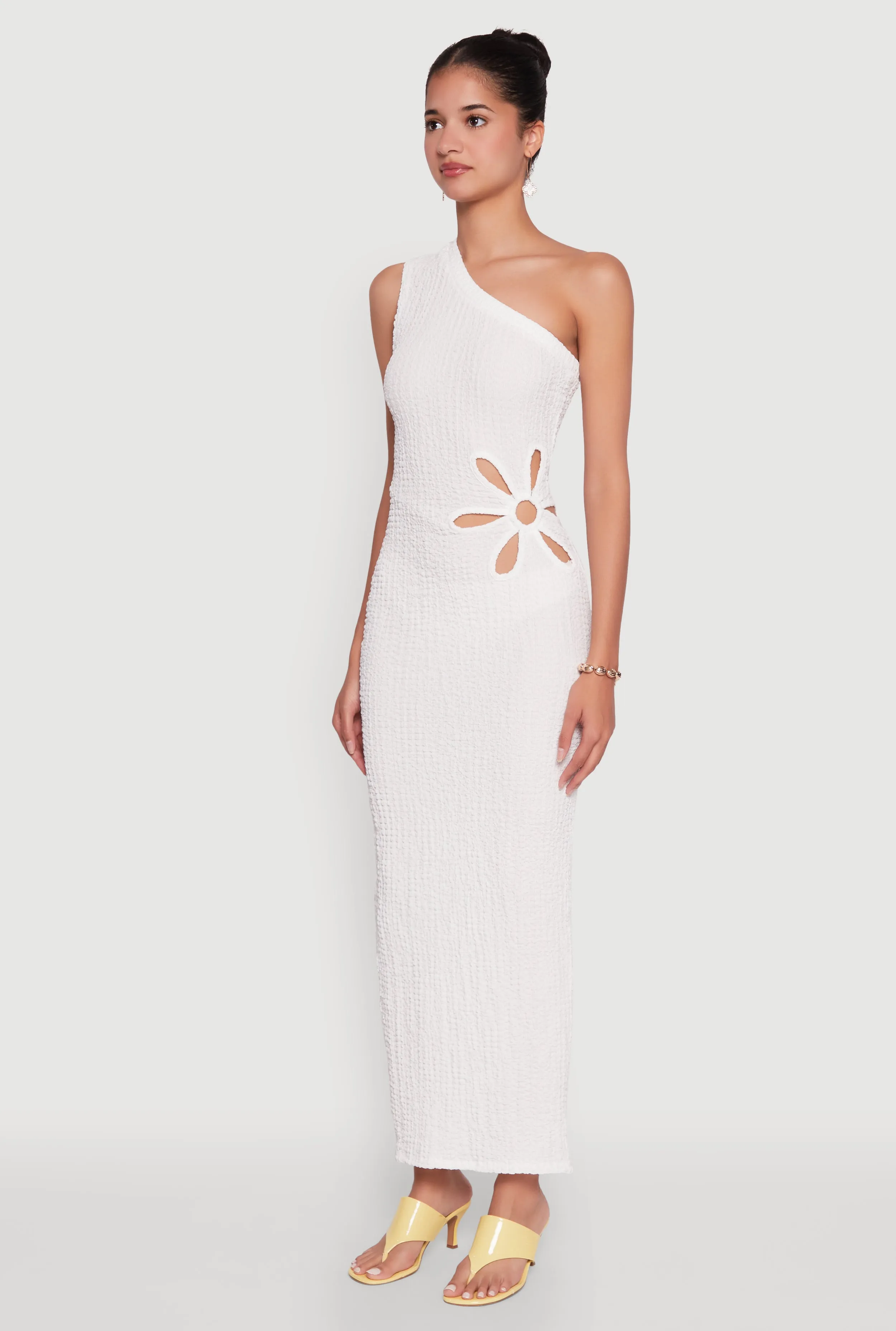 Trendy One Shoulder Flower Cut Out Maxi Dress sold by Rainbow product image thumbnail 3