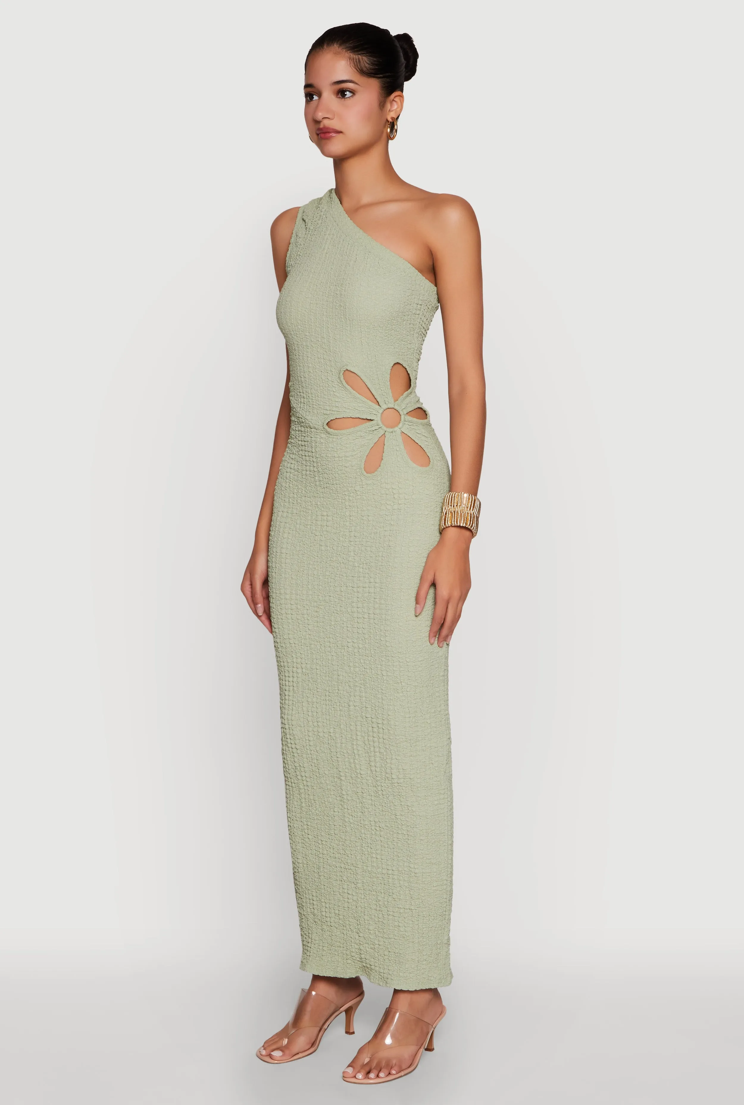 Trendy One Shoulder Flower Cut Out Maxi Dress sold by Rainbow product image thumbnail 3