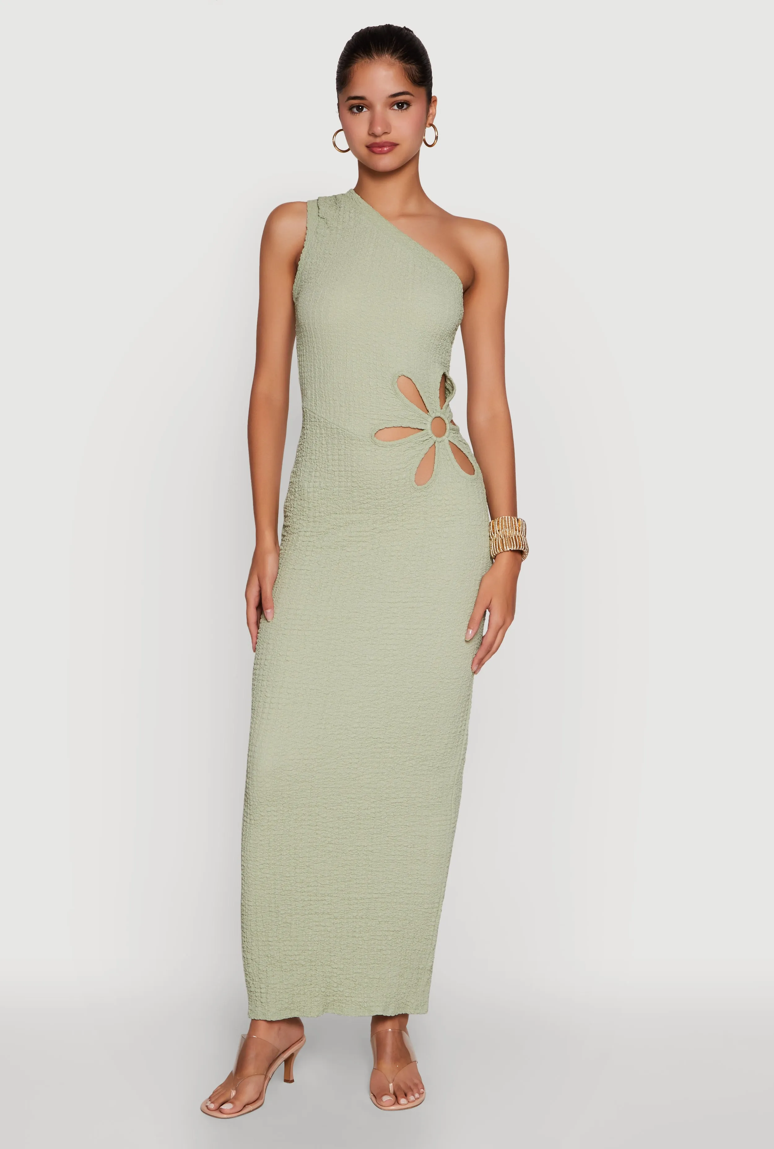 Trendy One Shoulder Flower Cut Out Maxi Dress sold by Rainbow product image thumbnail 2