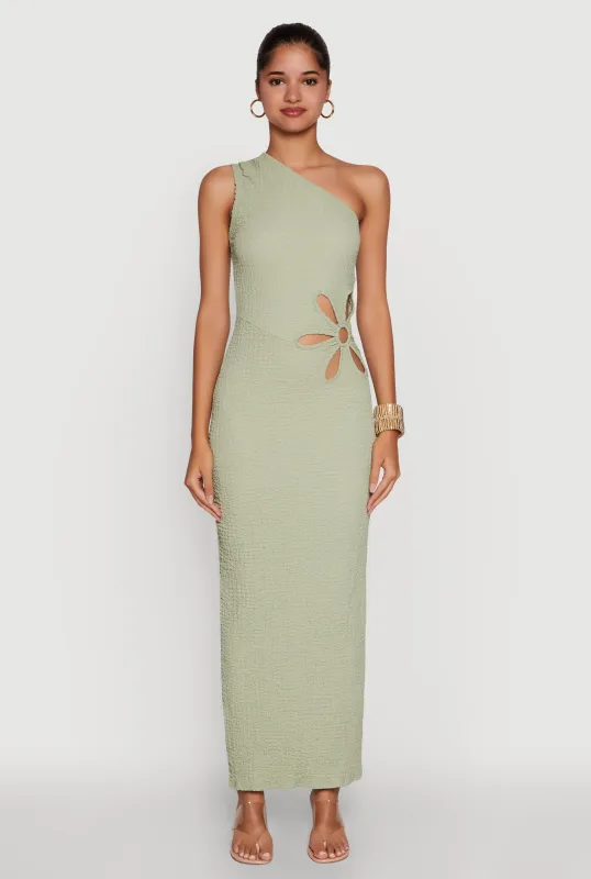 Trendy One Shoulder Flower Cut Out Maxi Dress sold by Rainbow