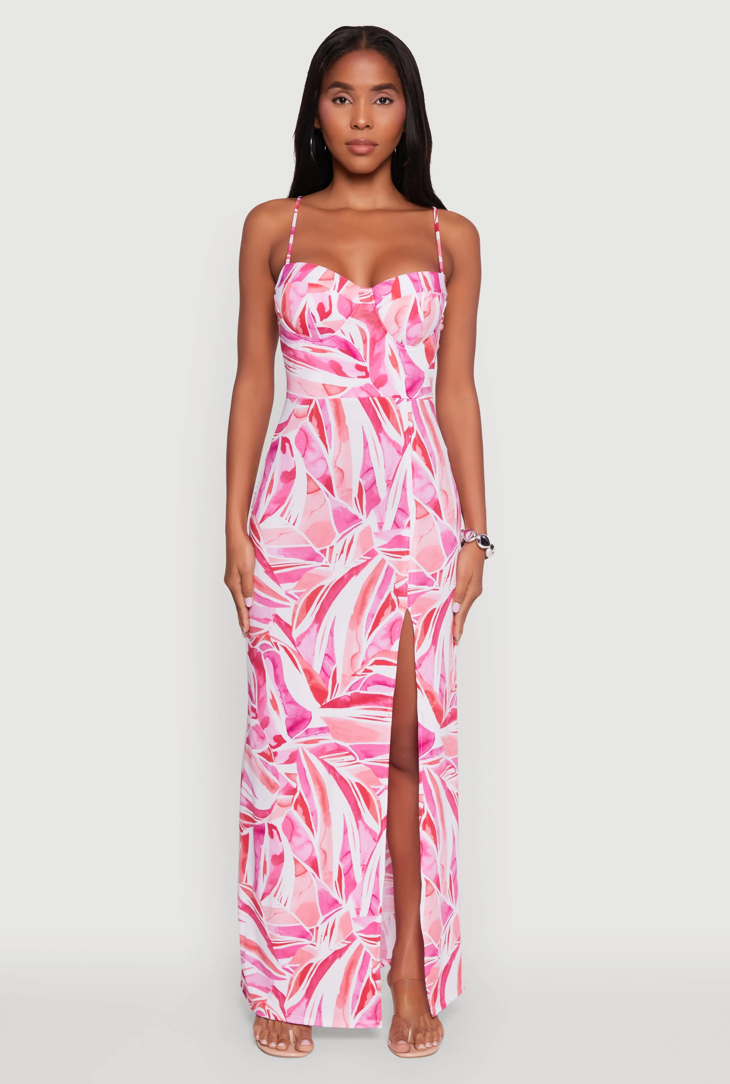 Sleeveless Printed Bustier Maxi Dress with Side Slit sold by Rainbow product image thumbnail 2
