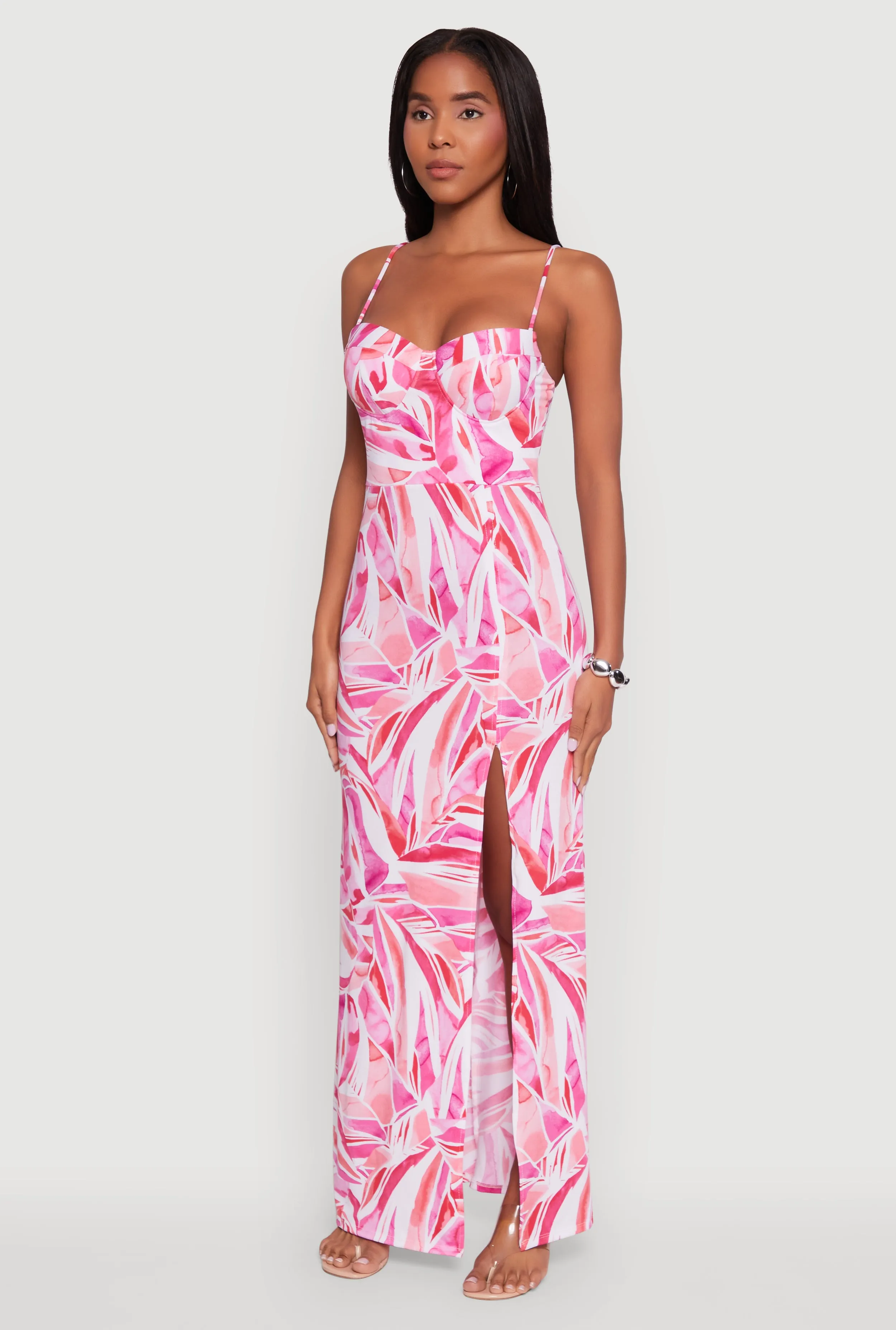 Sleeveless Printed Bustier Maxi Dress with Side Slit sold by Rainbow product image thumbnail 3