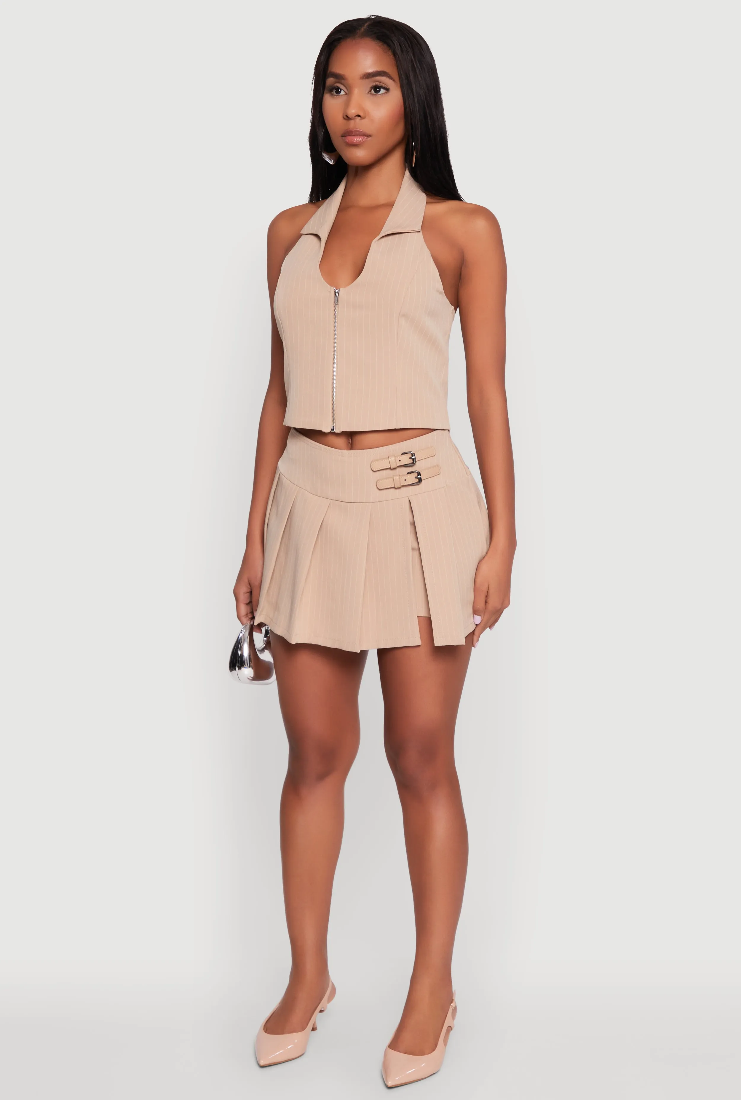 Iris Pinstripe Zip Front Collared Halter Top sold by Rainbow product image thumbnail 5