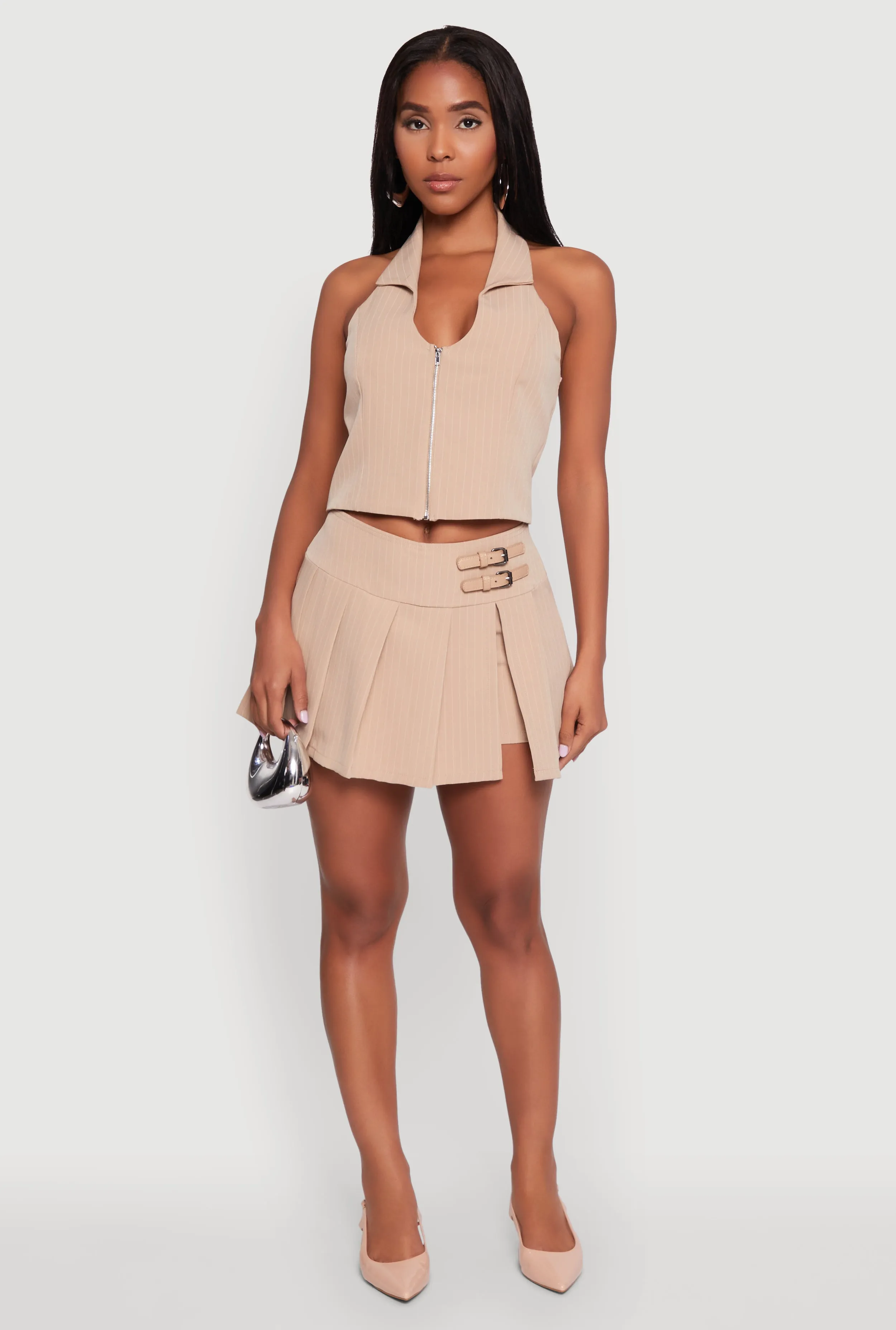 Iris Pinstripe Zip Front Collared Halter Top sold by Rainbow product image thumbnail 2