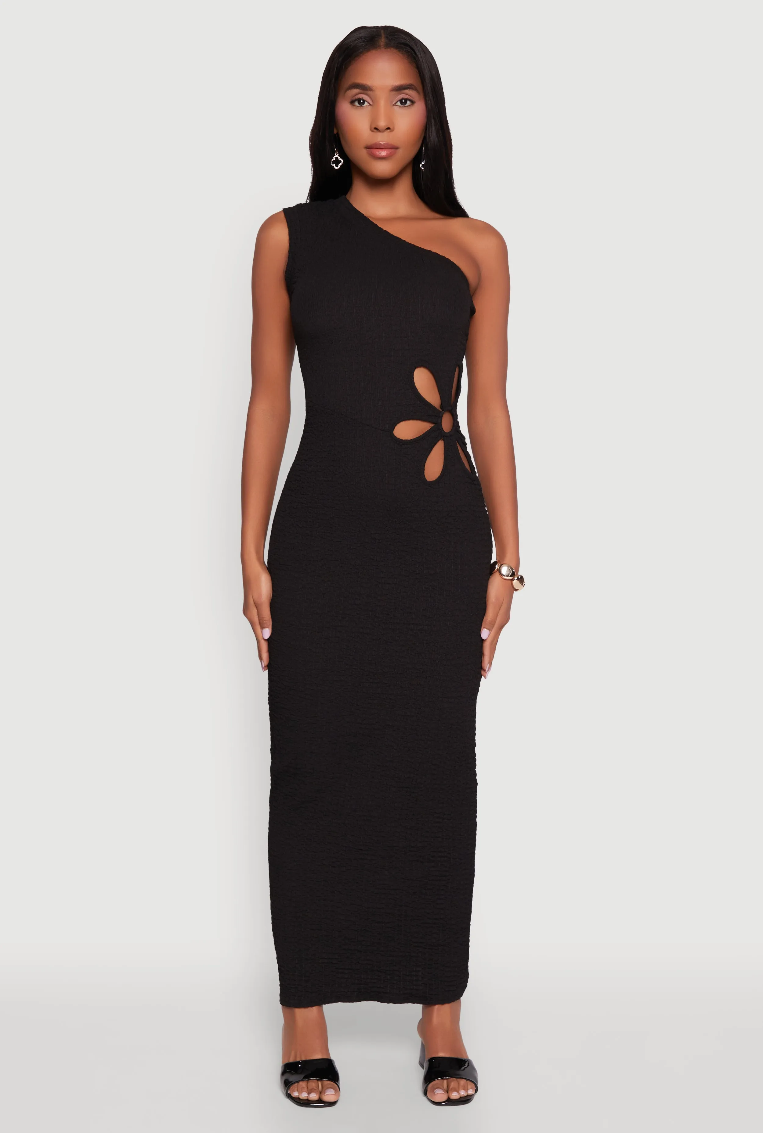 Trendy One Shoulder Flower Cut Out Maxi Dress sold by Rainbow product image thumbnail 2