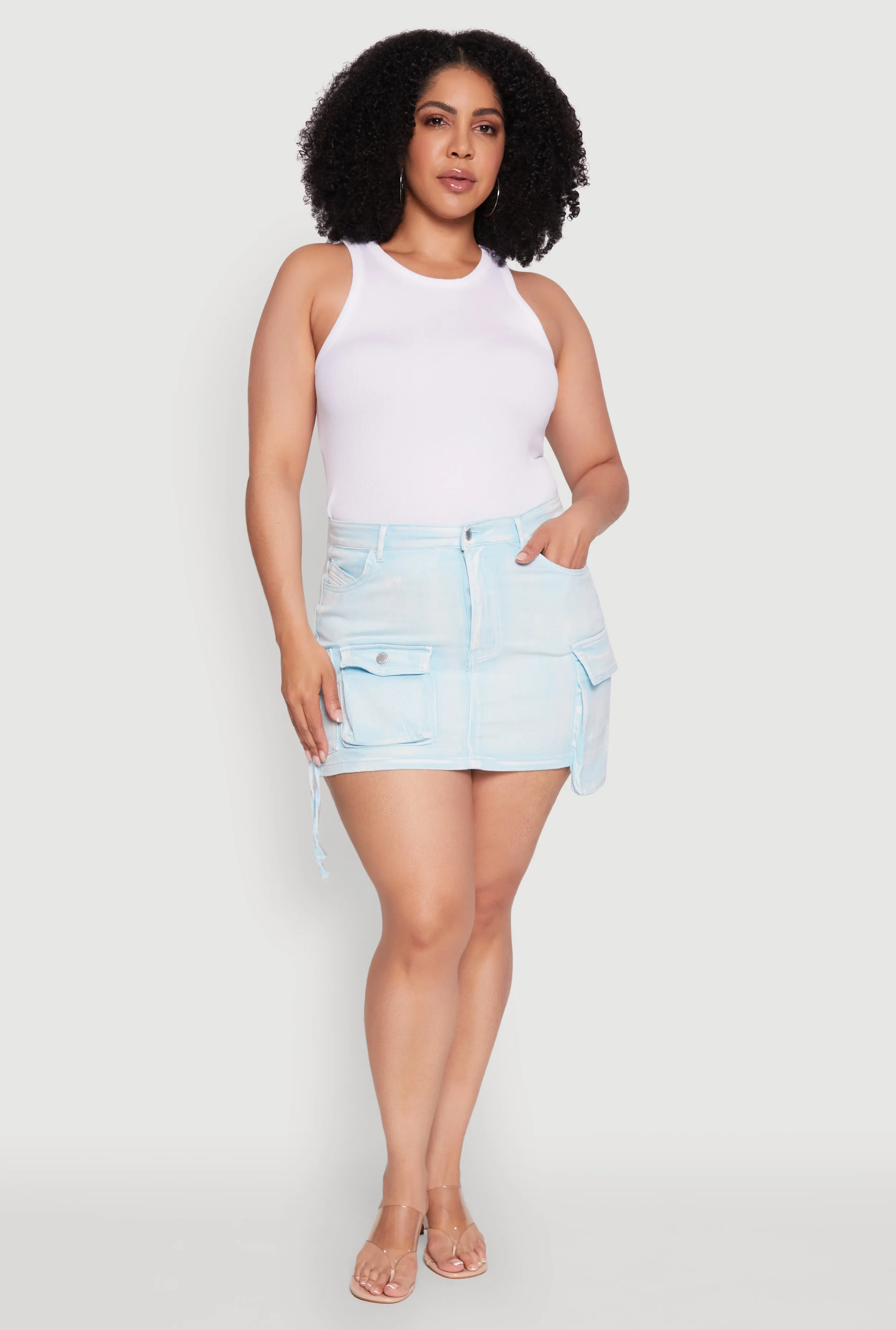 Plus Size Daisy Acid Wash Denim Cargo Skirt sold by Rainbow