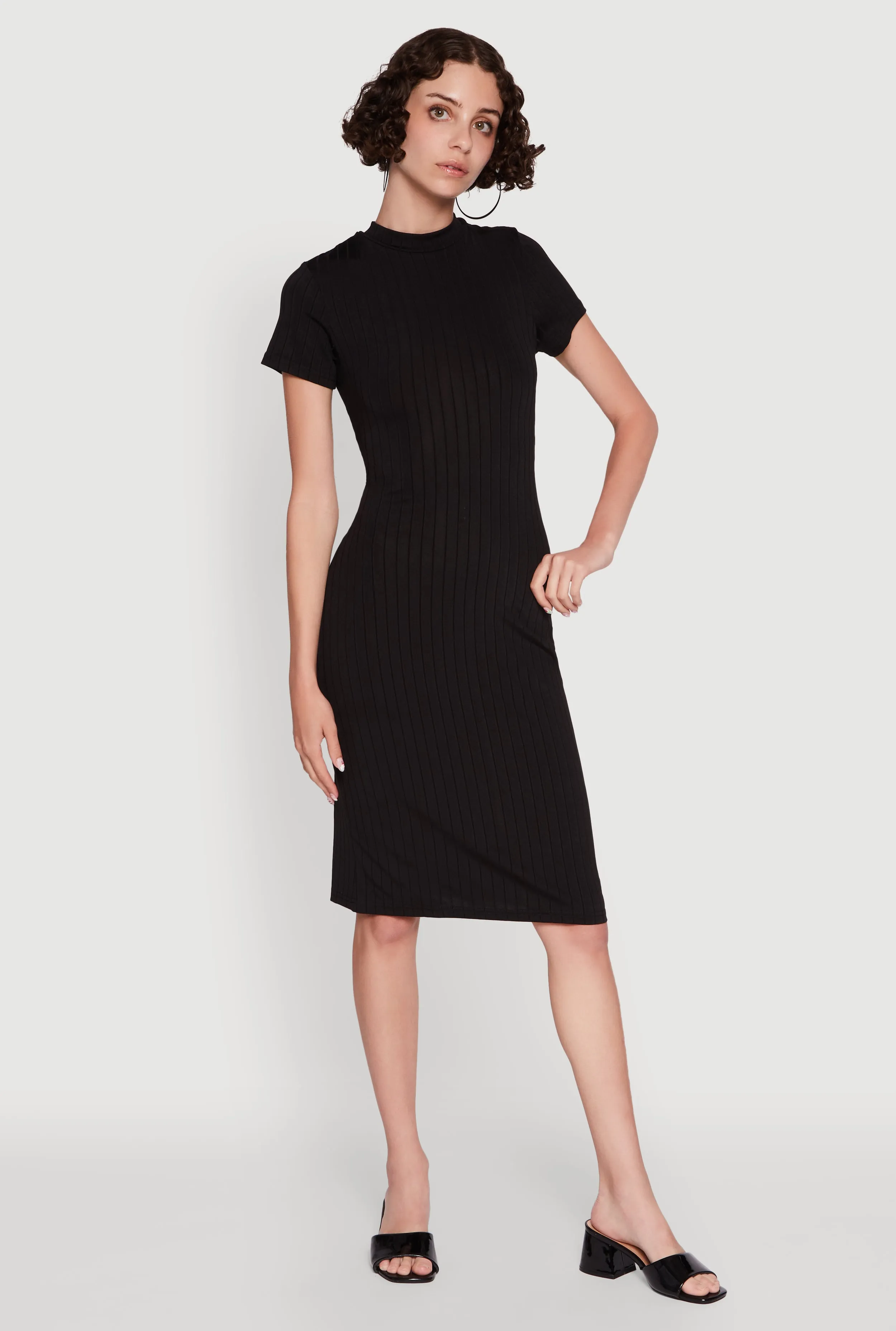 Daisy Rib Knit Mock Neck T Shirt Dress sold by Rainbow