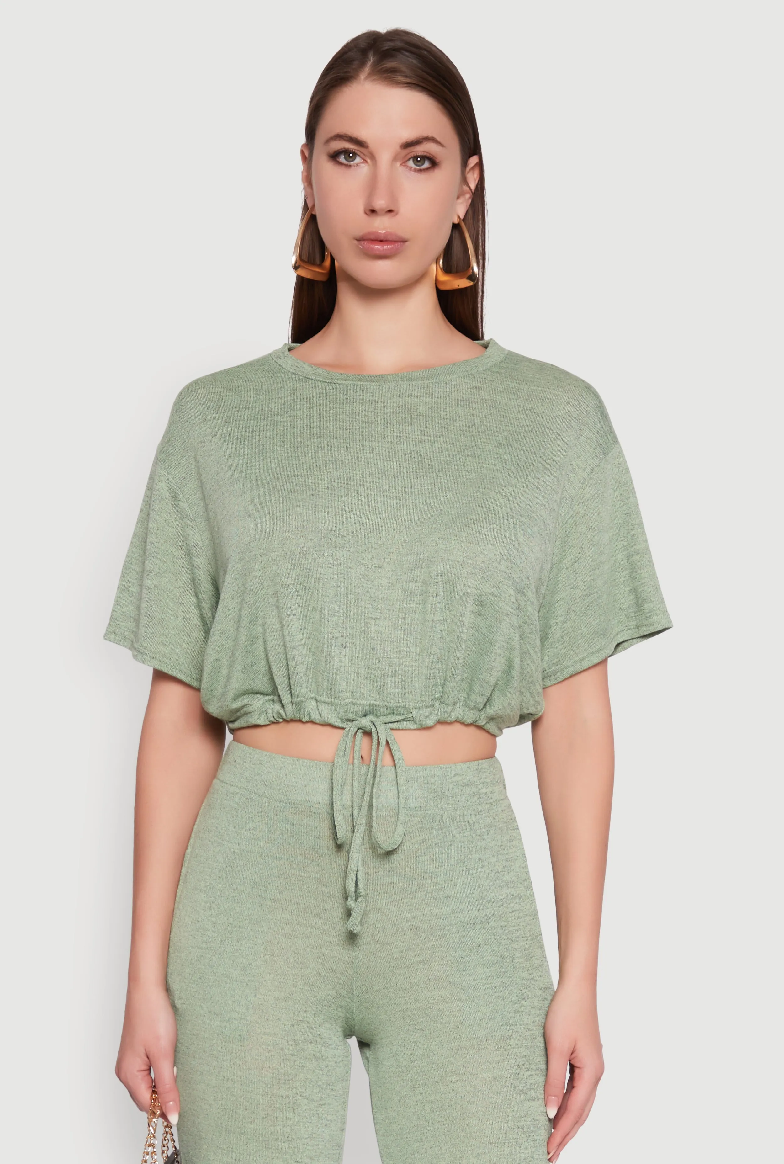 Daisy Drawstring Hem Crew Neck Cropped Tee sold by Rainbow