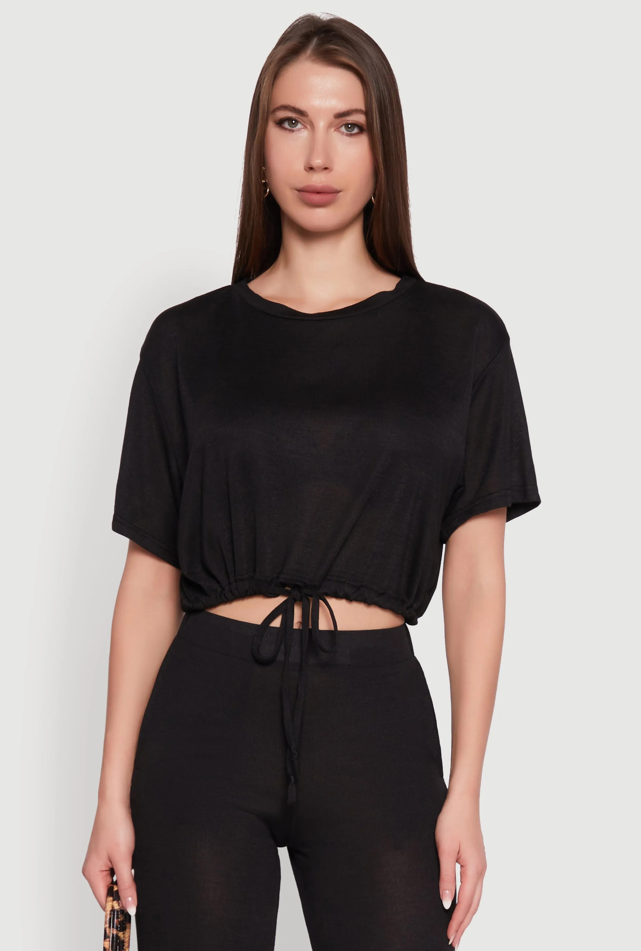 Daisy Drawstring Hem Crew Neck Cropped Tee sold by Rainbow