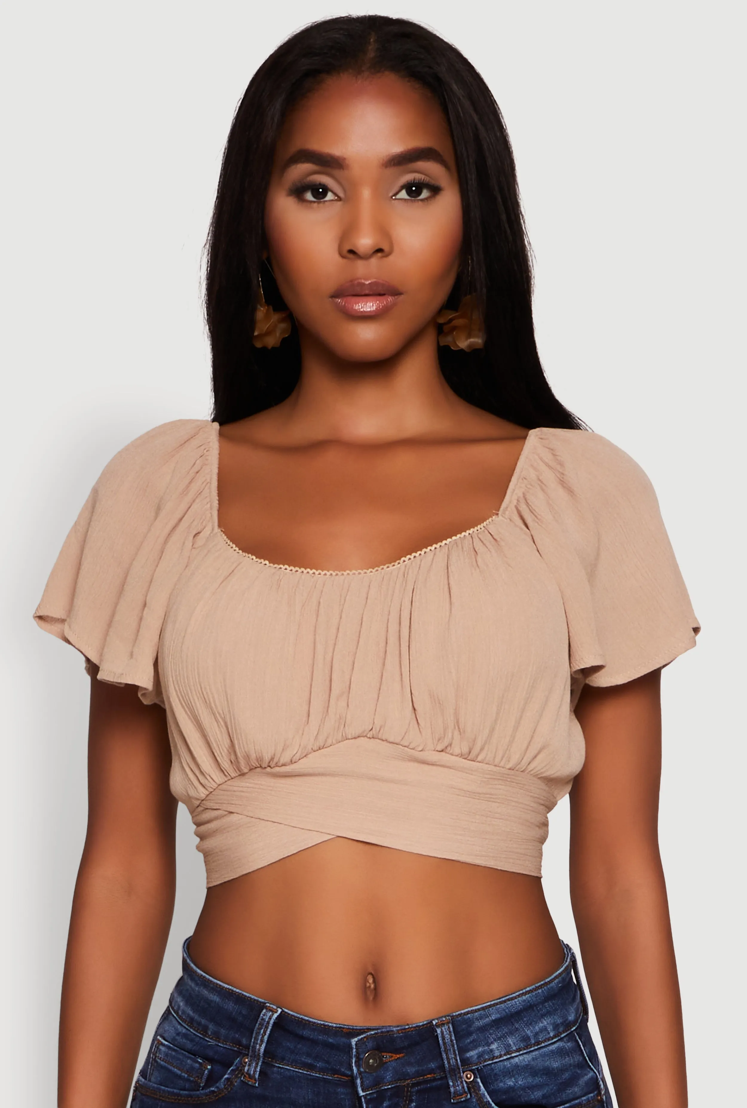 Classic Fit Scoop Neck Flutter Sleeve Crop Top sold by Rainbow product image thumbnail 2
