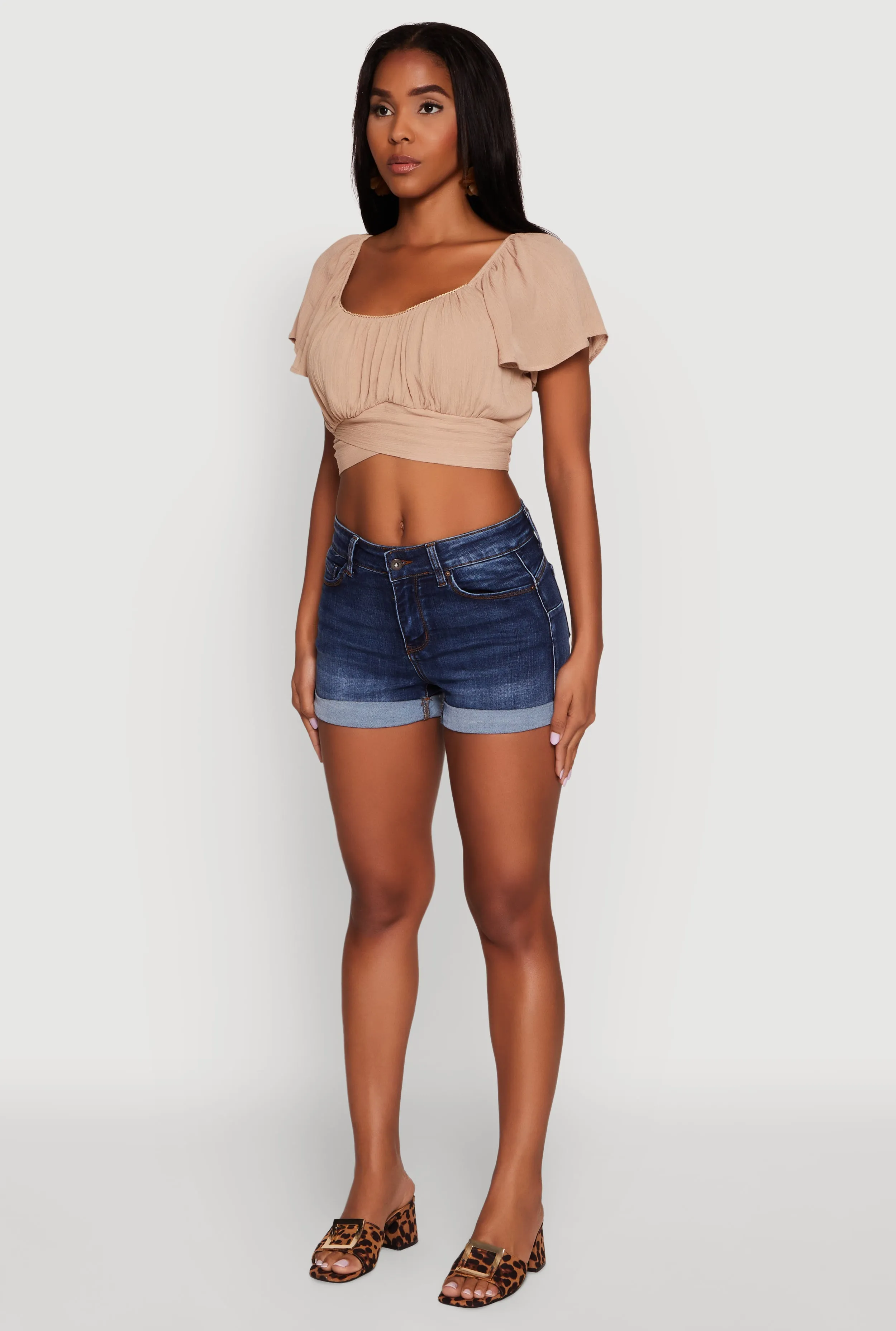 Classic Fit Scoop Neck Flutter Sleeve Crop Top sold by Rainbow product image thumbnail 5