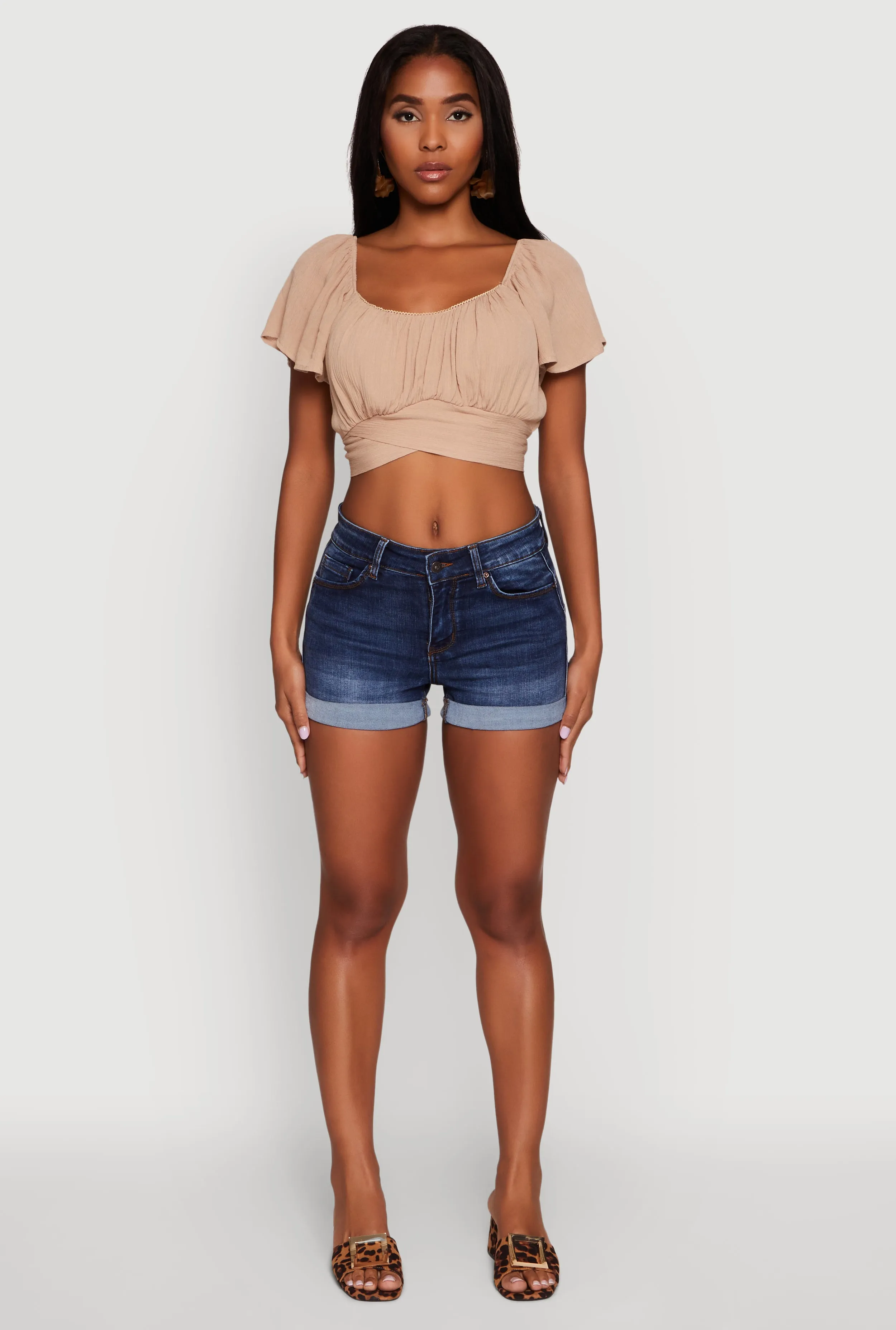 Classic Fit Scoop Neck Flutter Sleeve Crop Top sold by Rainbow product image thumbnail 3